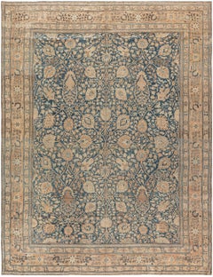 Doris Leslie Blau Luxurious Tabriz Antique Floral Light Beige Rug - c. 1900