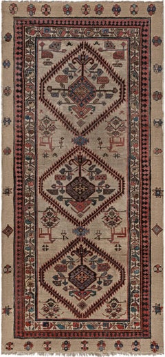 Doris Leslie Blau Malayer Antique Medallion Geometric Beige Runner - c. 1900