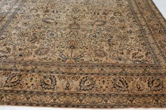 Doris Leslie Blau Meshad Antique Floral Allover Cream Beige Rug - c. 1900