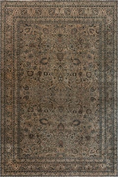 Doris Leslie Blau Meshad Antique Floral Allover Cream Beige Rug - c. 1900