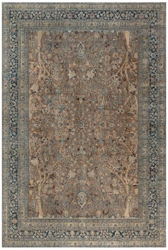 Doris Leslie Blau Meshad Antique Floral Allover Cream Beige Rug - c. 1900