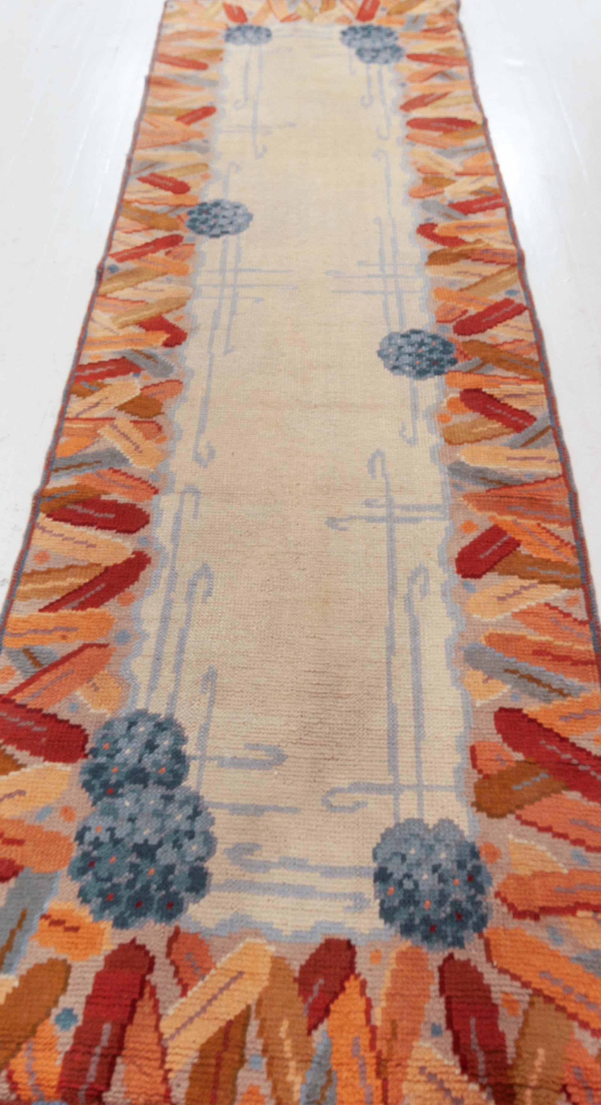 Mid-20th century Art Deco Yellow, Beige, Blue Handmade Wool Rug
Size: 3'1