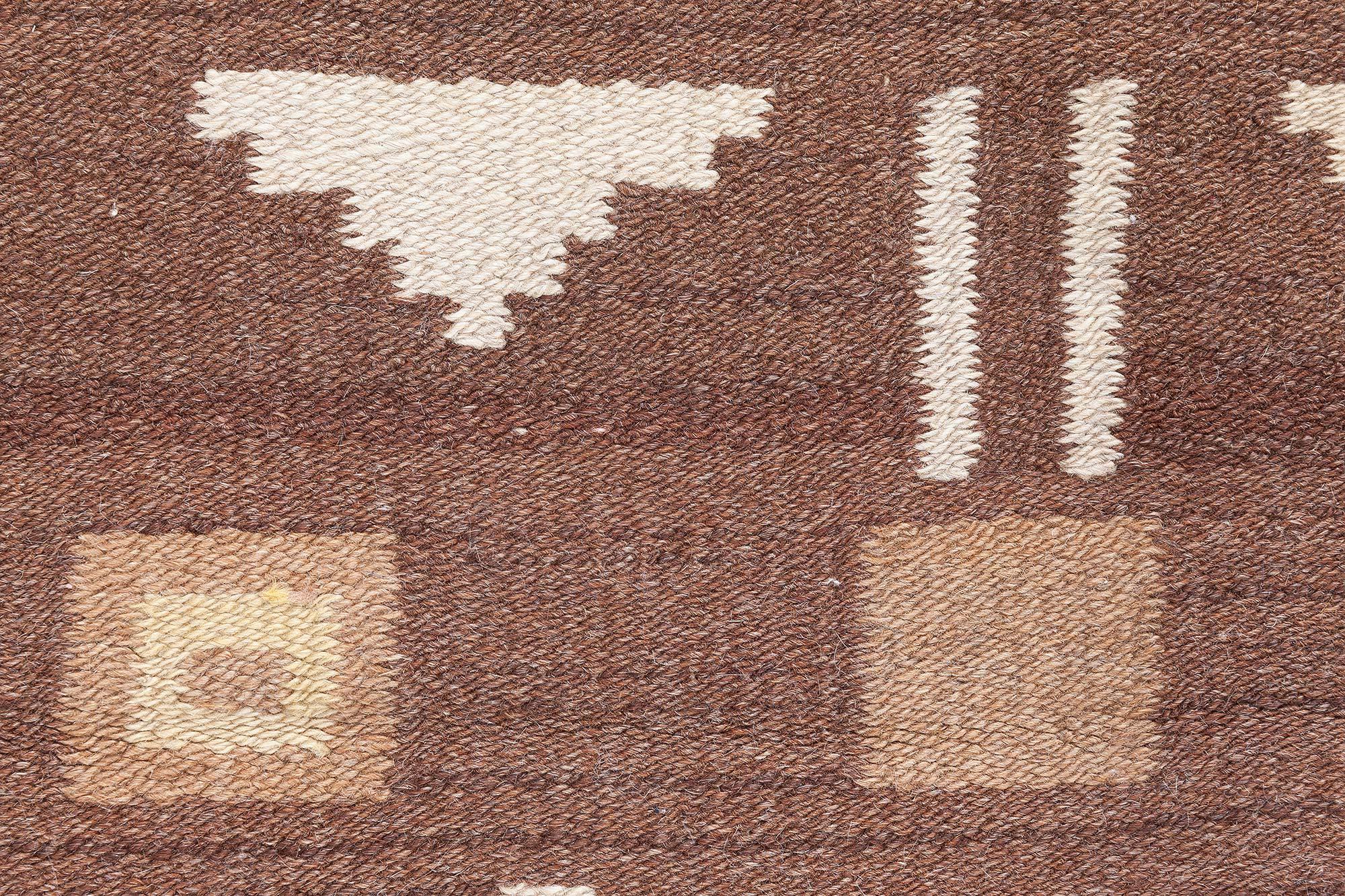 Doris Leslie Blau Mitte des 20. Jahrhunderts Finnisch Braun, Beige Wollteppich im Angebot 4