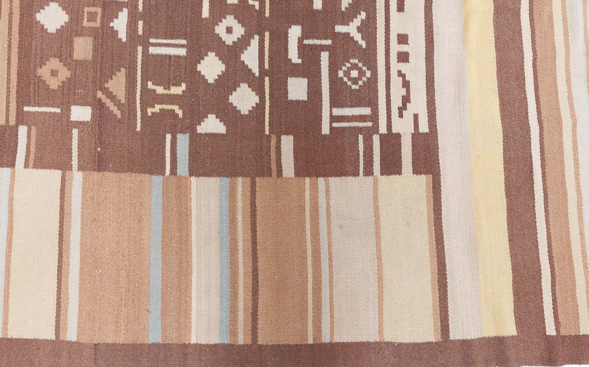 Doris Leslie Blau Mitte des 20. Jahrhunderts Finnisch Braun, Beige Wollteppich im Angebot 1