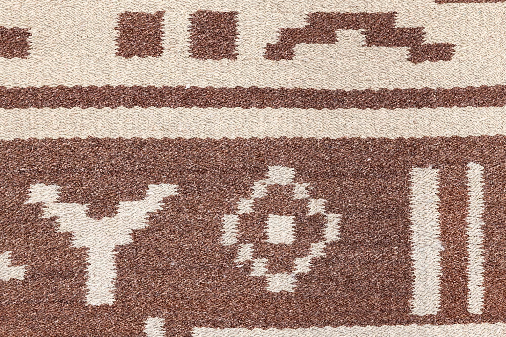 Doris Leslie Blau Mitte des 20. Jahrhunderts Finnisch Braun, Beige Wollteppich im Angebot 3