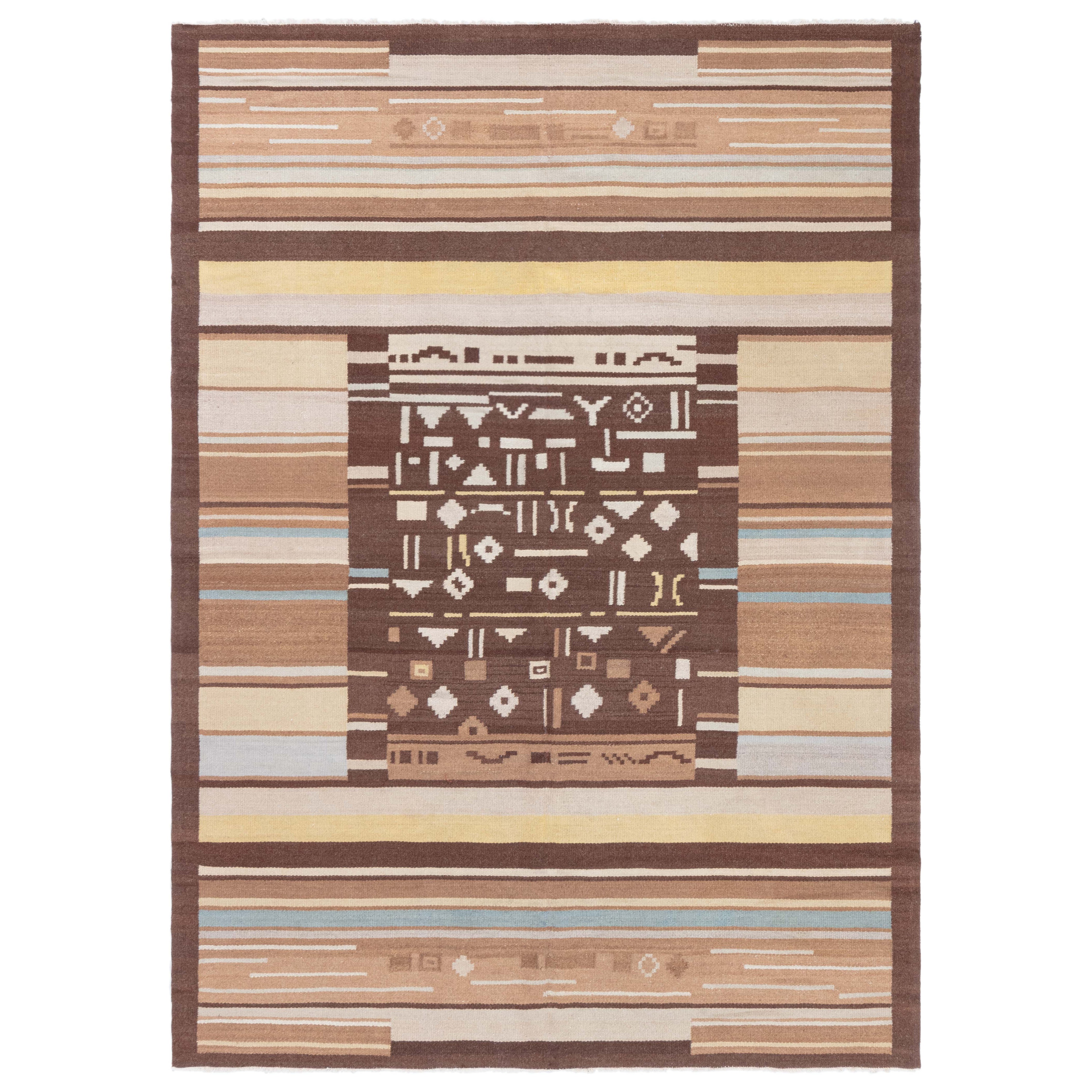 Doris Leslie Blau Tapis finlandais du milieu du XXe siècle en laine marron et beige en vente