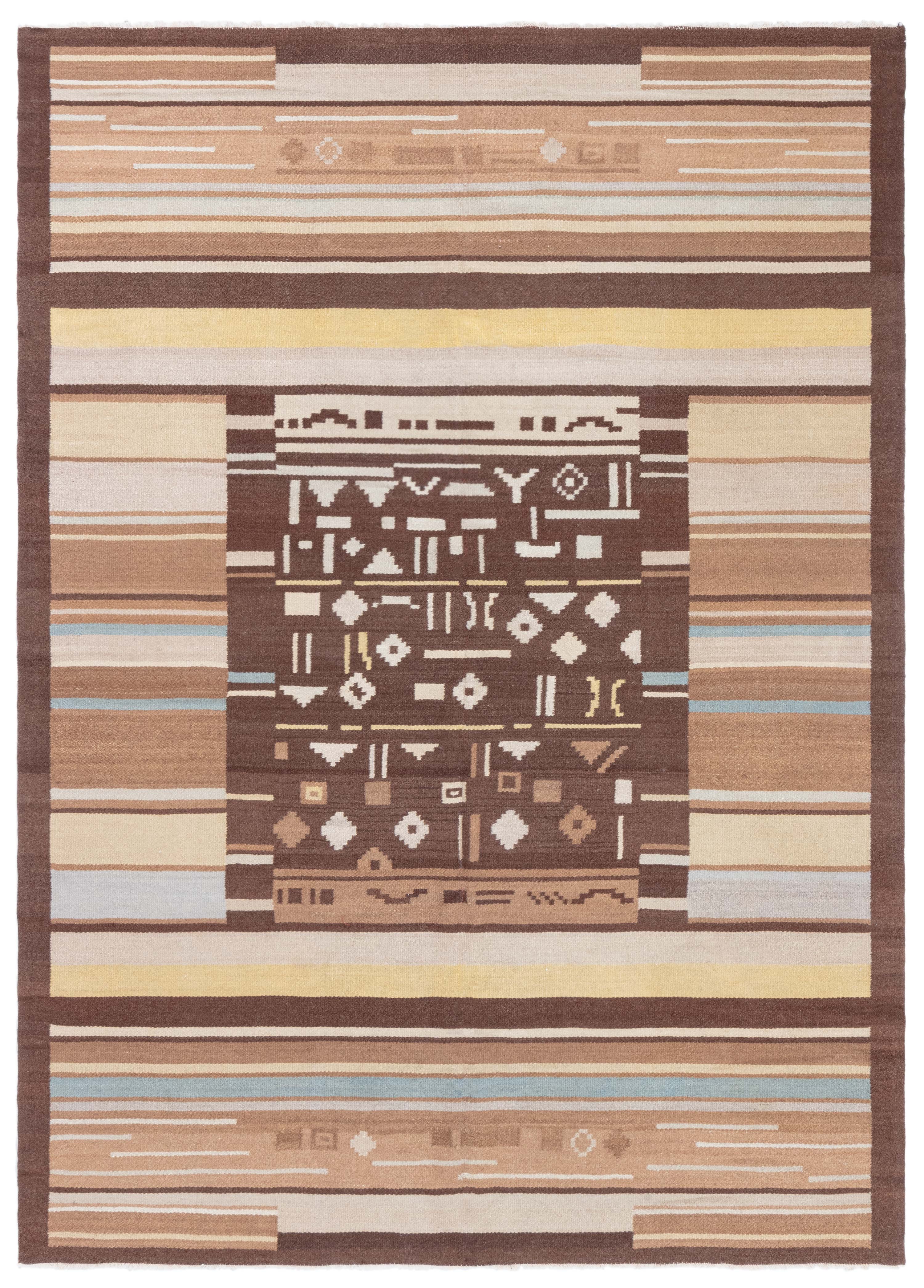 Doris Leslie Blau Mid-20th Century Finnish Brown, Beige Wool Rug For Sale
