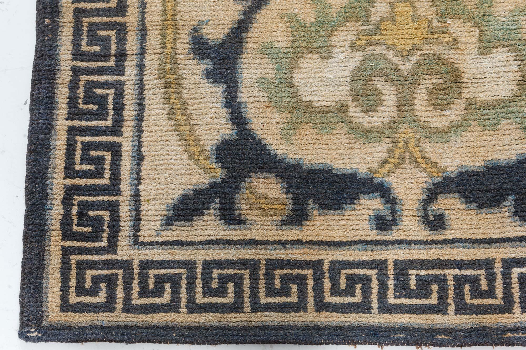 Mid-Century Modern Tapis japonais en laine tissé à la main Doris Leslie Blau à motifs floraux du milieu du 20e siècle en vente