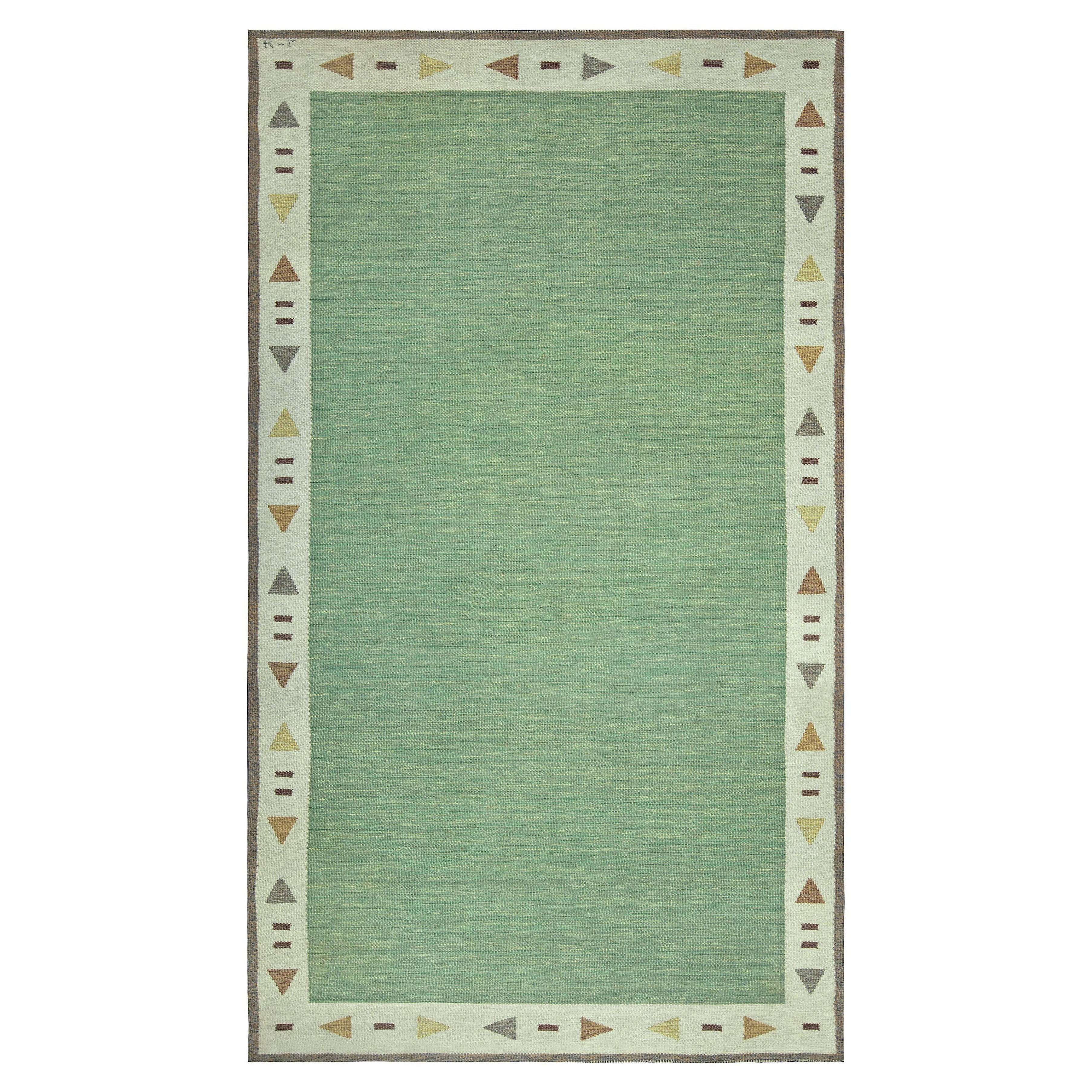 Doris Leslie Blau Tappeto svedese a tessitura piatta verde della metà del XX secolo