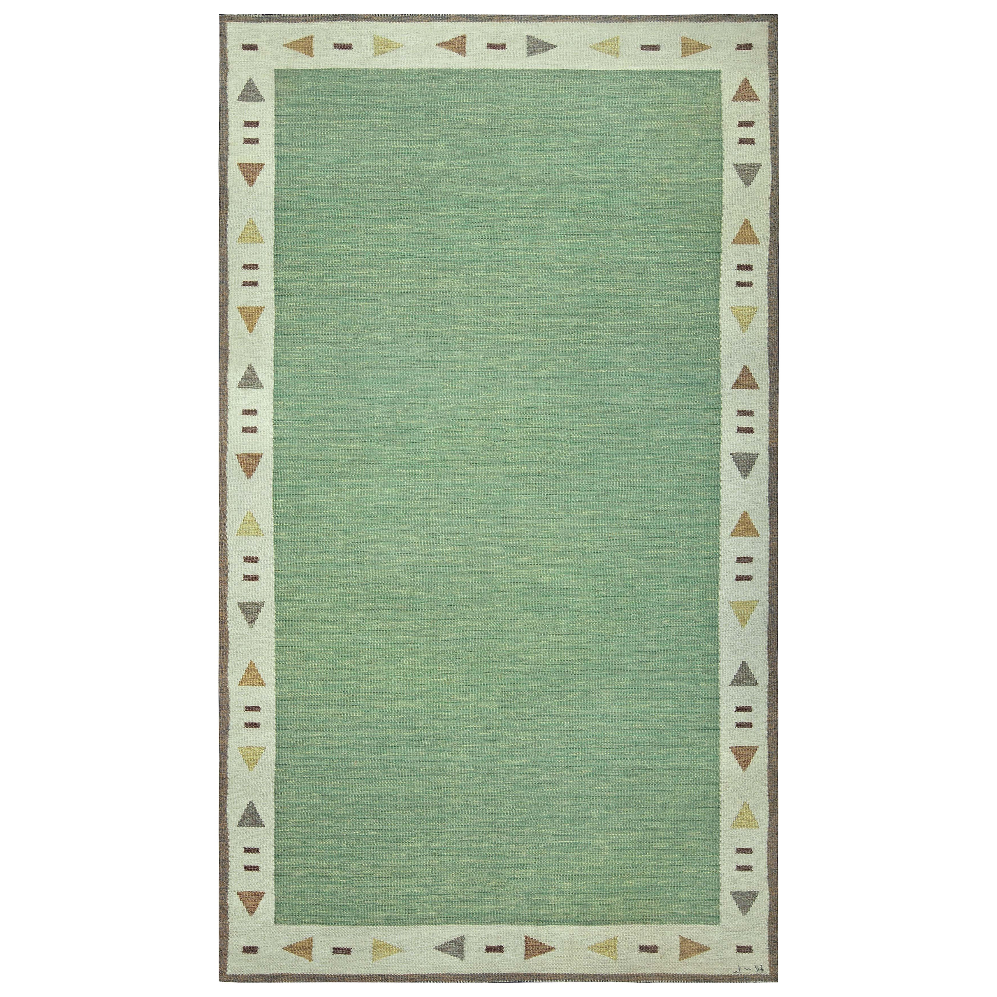 Doris Leslie Blau Alfombra verde sueca de tejido plano de mediados del siglo XX