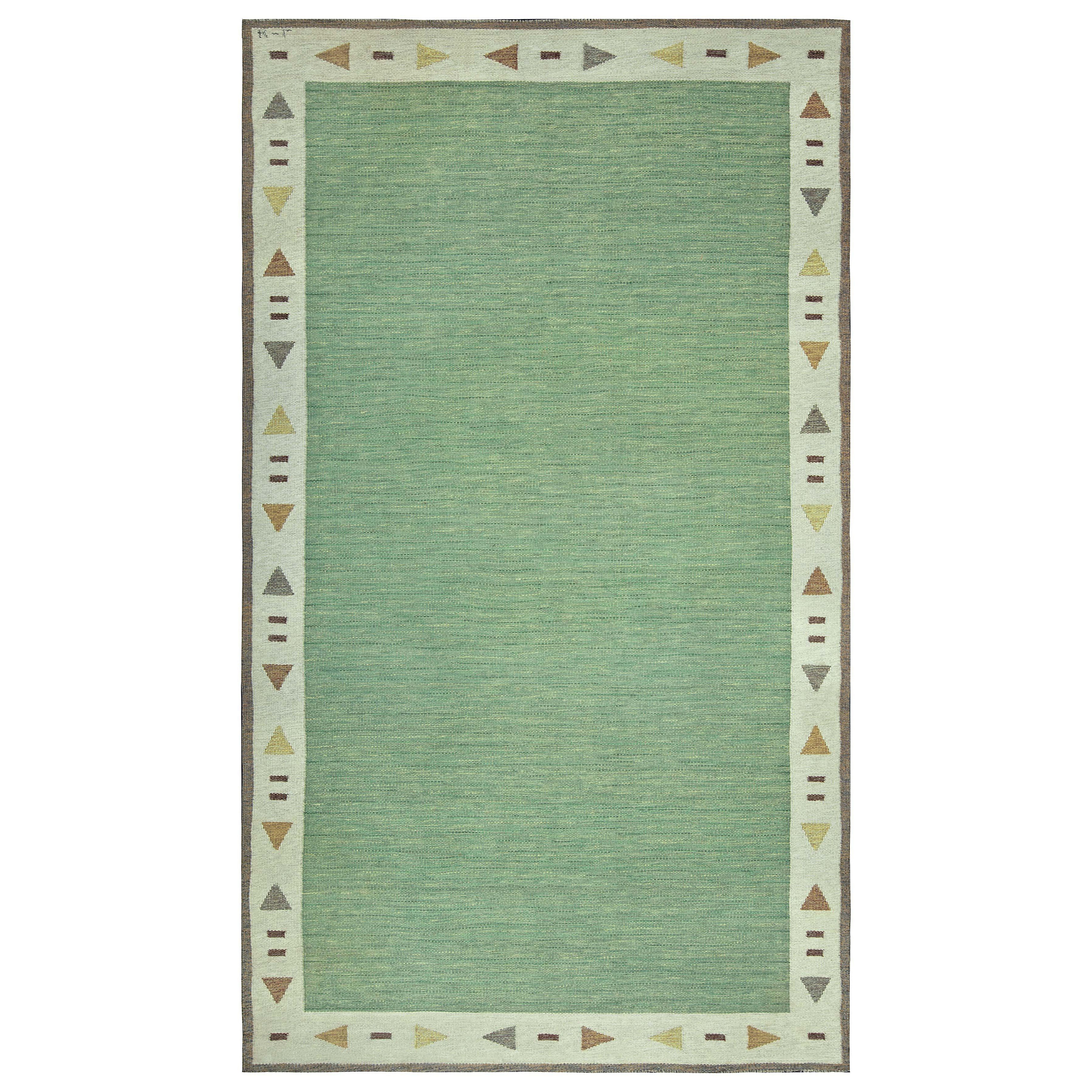 Doris Leslie Blau Tappeto svedese a tessitura piatta verde della metà del XX secolo