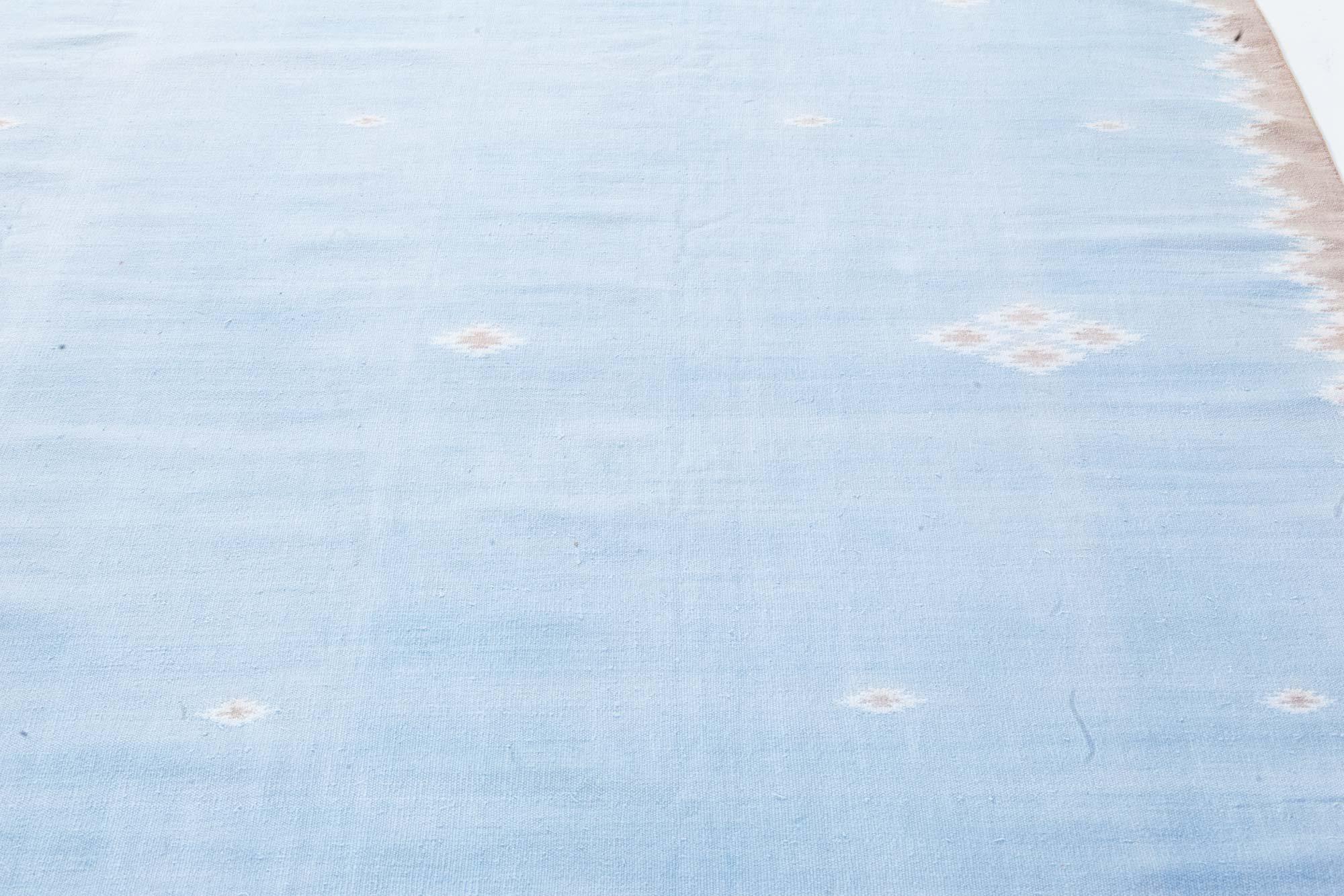 Cotone Doris Leslie Blau Tappeto indiano Dhurrie della metà del XX secolo in vendita