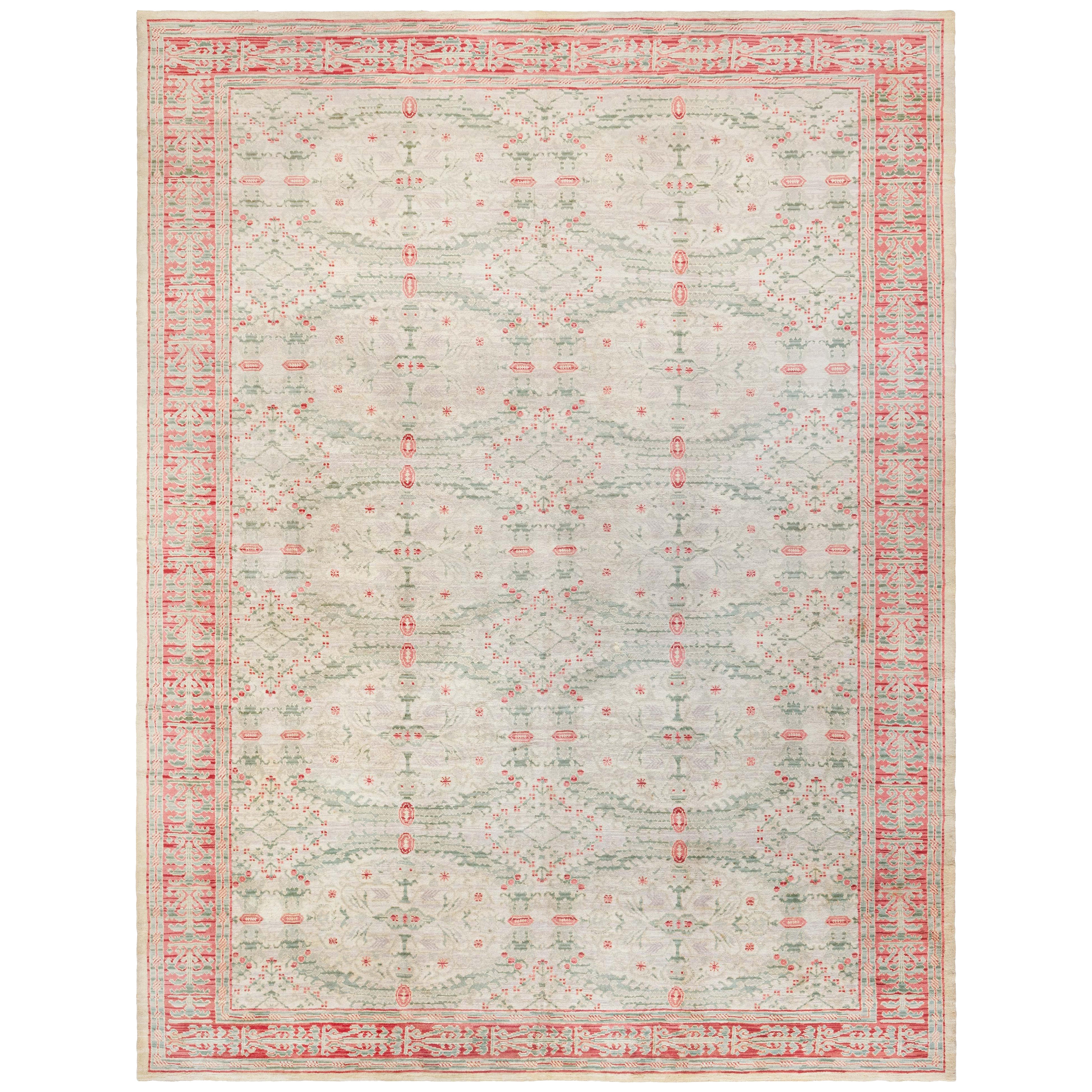 Doris Leslie Blau Mitte des 20. Jahrhunderts Spanisch Floral Handmade Wool Rug