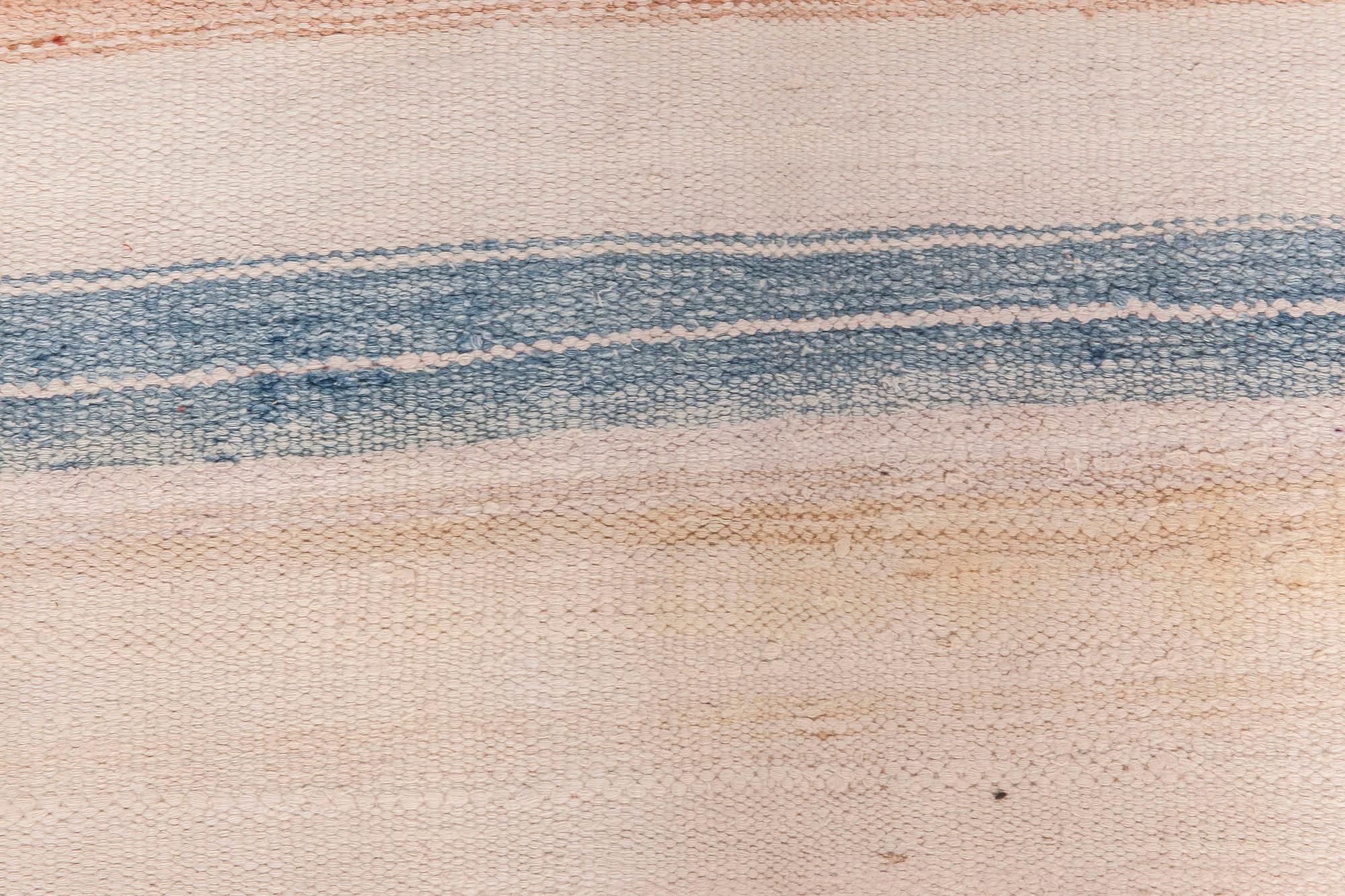 Indiano Doris Leslie Blau Tappeto di cotone indiano Dhurrie a righe della metà del XX secolo in vendita