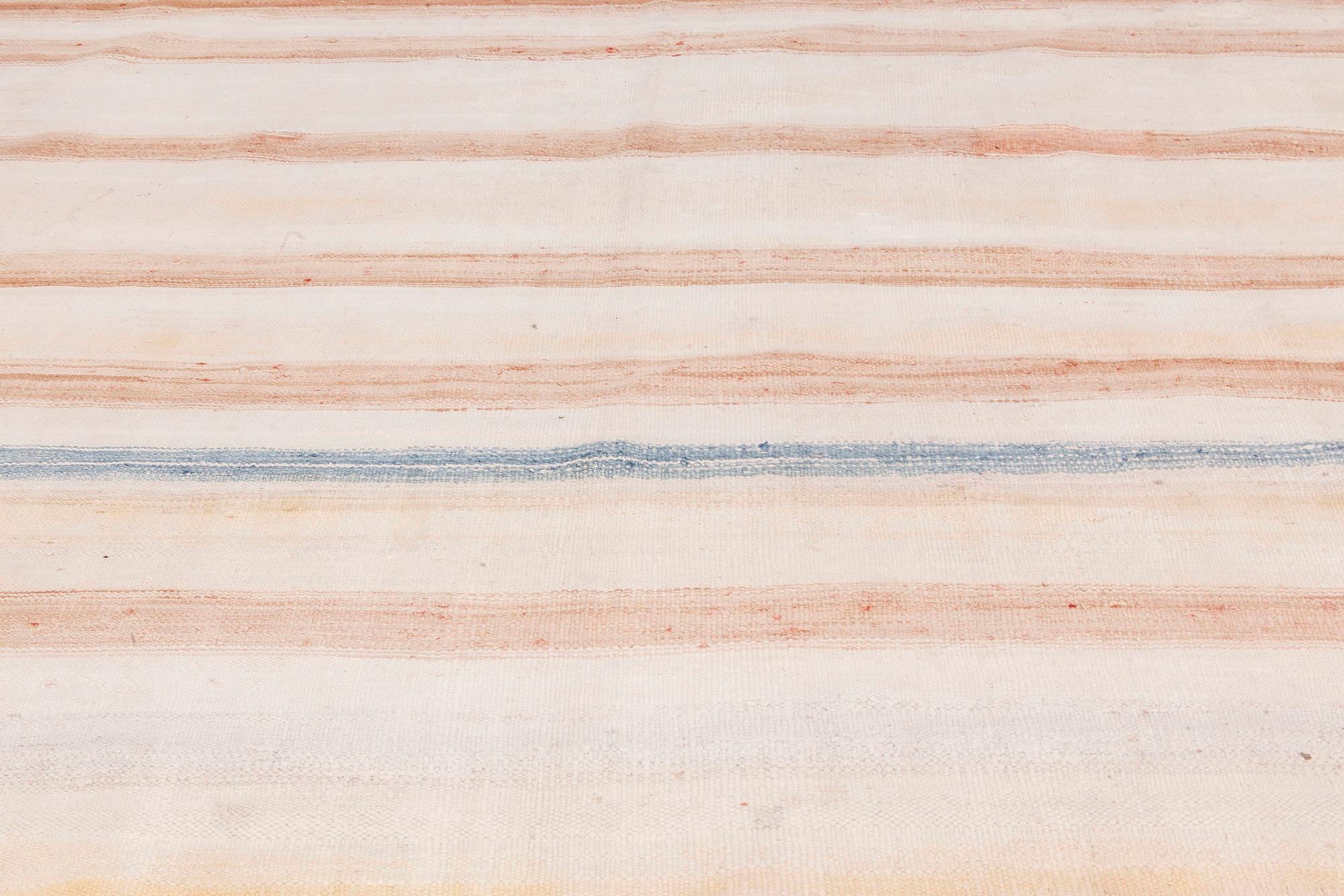 Hand-Woven Doris Leslie Blau Mid-20th Century Striped Indian Dhurrie Cotton Rug For Sale