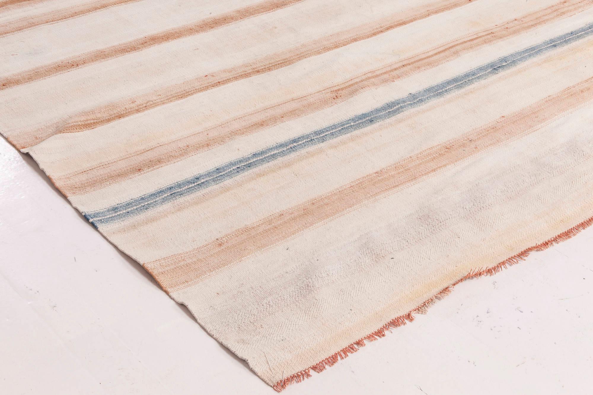 Cotone Doris Leslie Blau Tappeto di cotone indiano Dhurrie a righe della metà del XX secolo in vendita