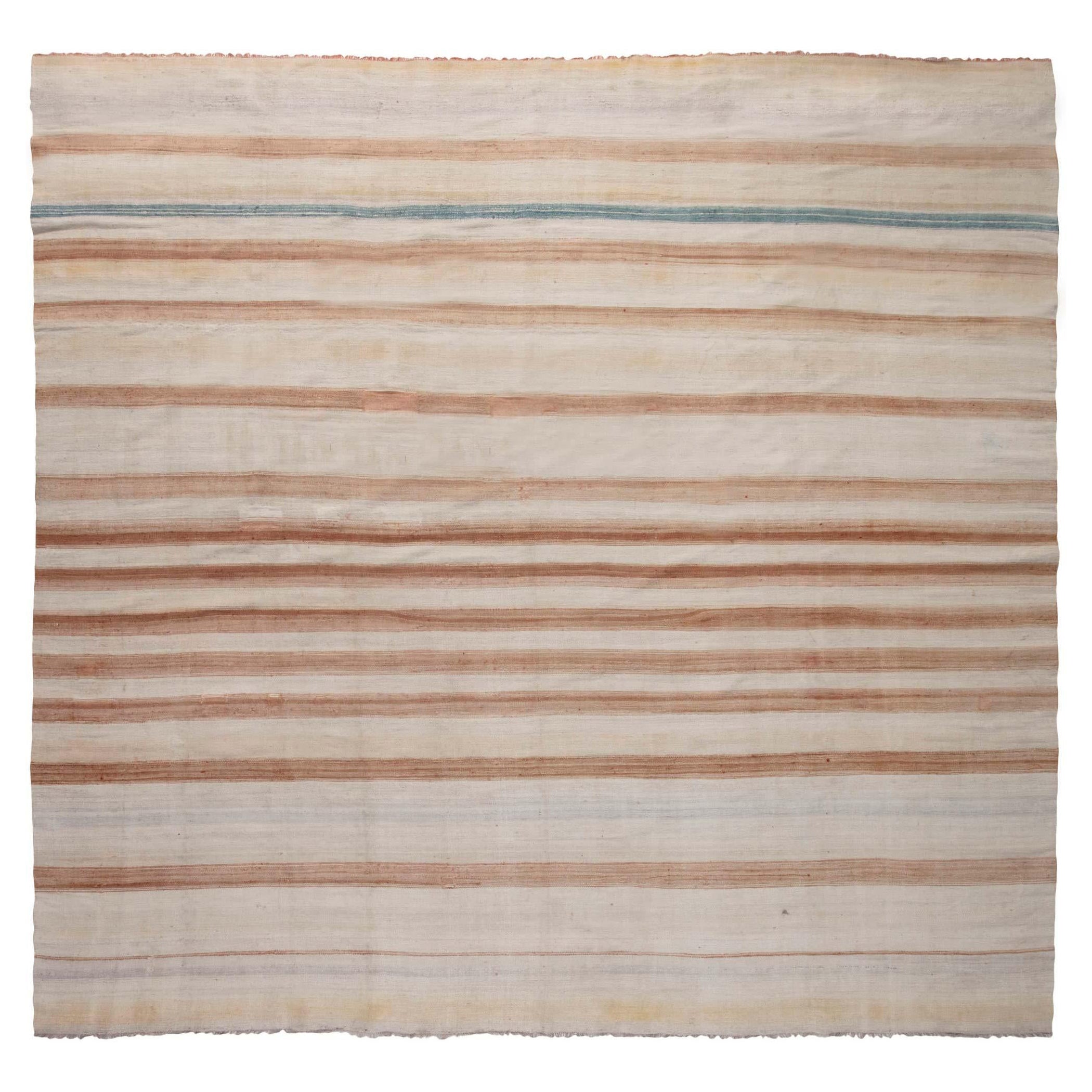 Doris Leslie Blau Mid-20th Century Striped Indian Dhurrie Cotton Rug For Sale