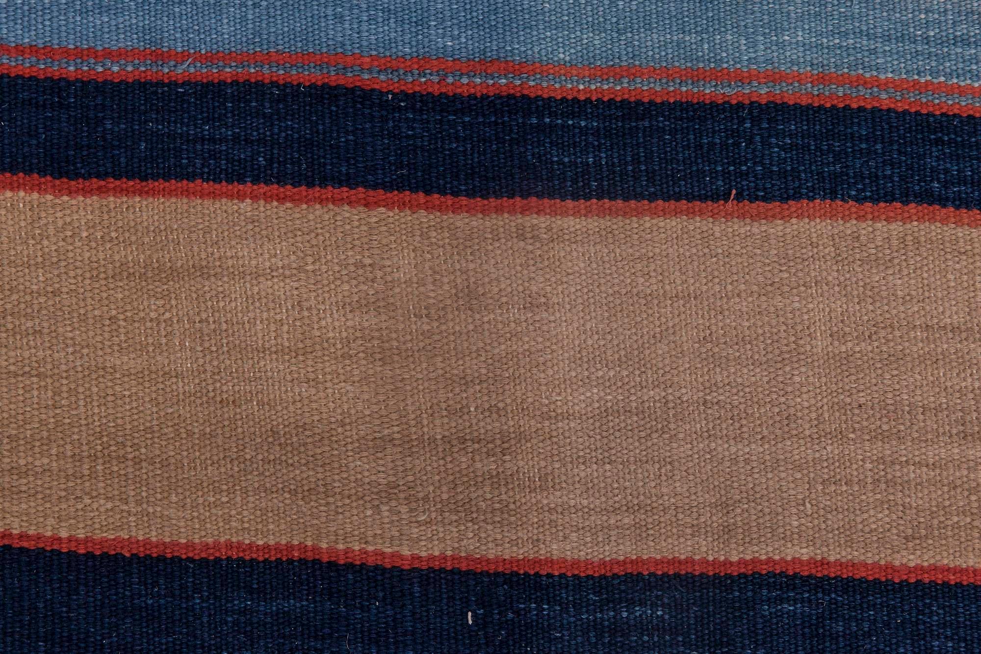 Cotton Doris Leslie Blau Mid-20th Century Striped Indian Dhurrie Rug For Sale