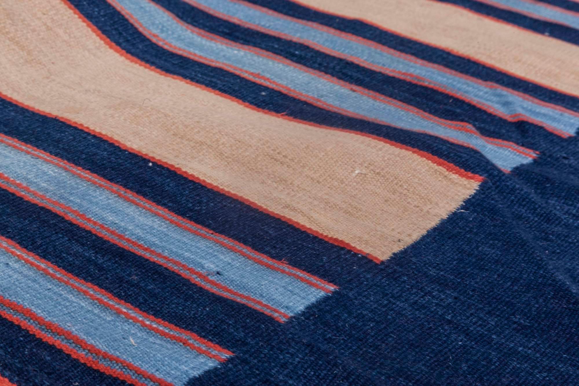 Doris Leslie Blau Mid-20th Century Striped Indian Dhurrie Rug For Sale 1