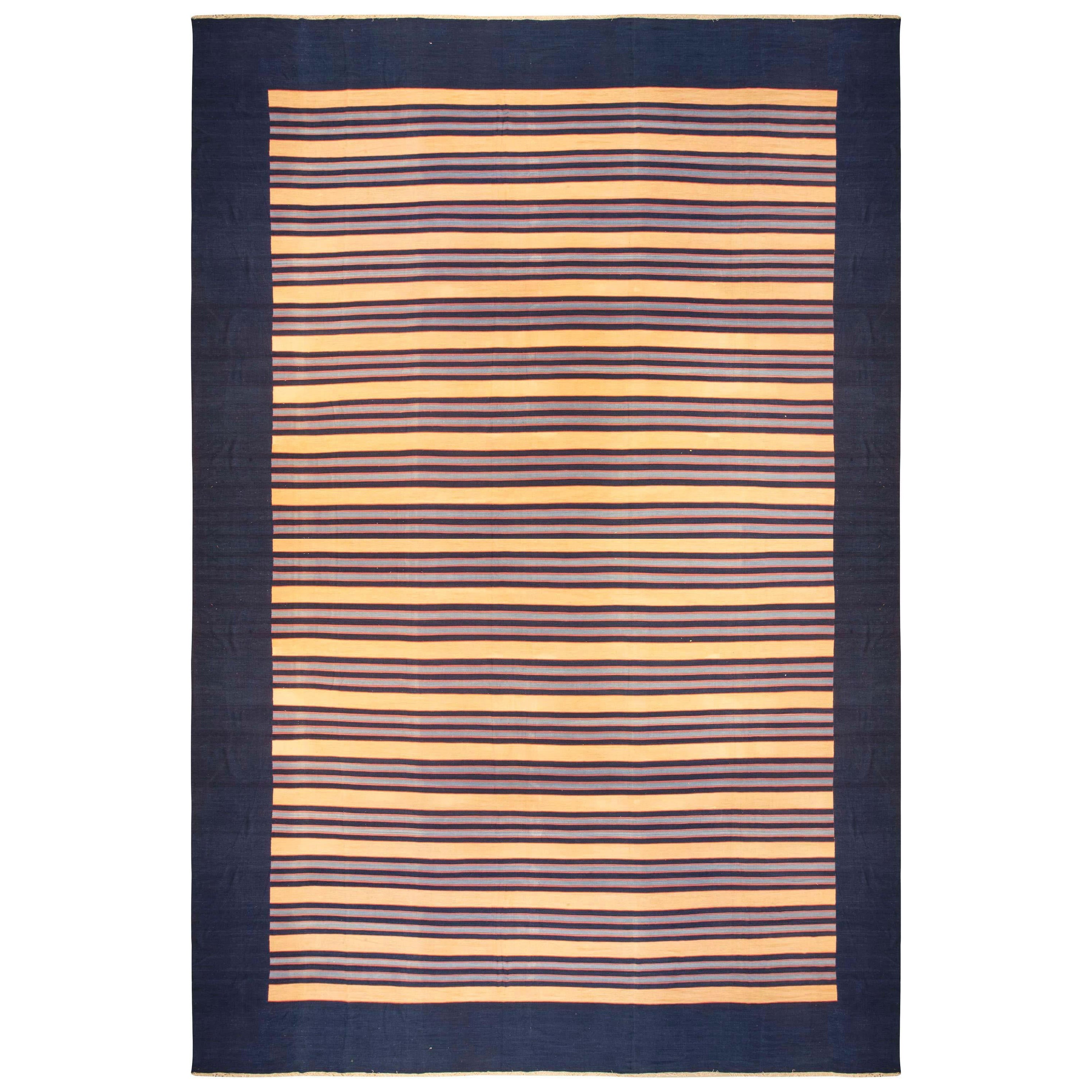 Doris Leslie Blau Mid-20th Century Striped Indian Dhurrie Rug
