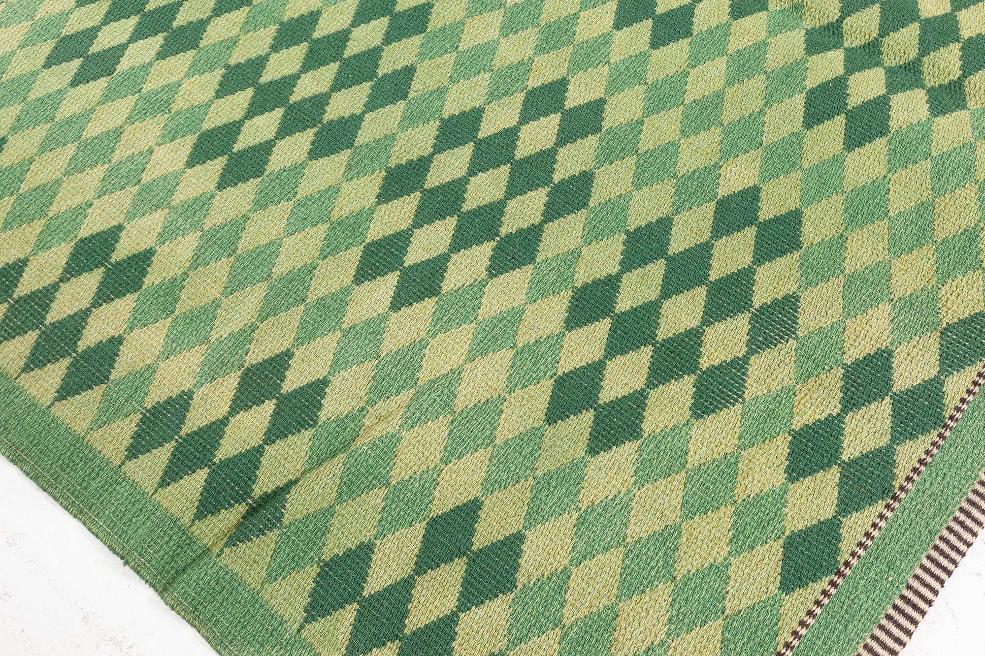 Mid-20th Century Swedish Double Sided Green Rug
Size: 6'3