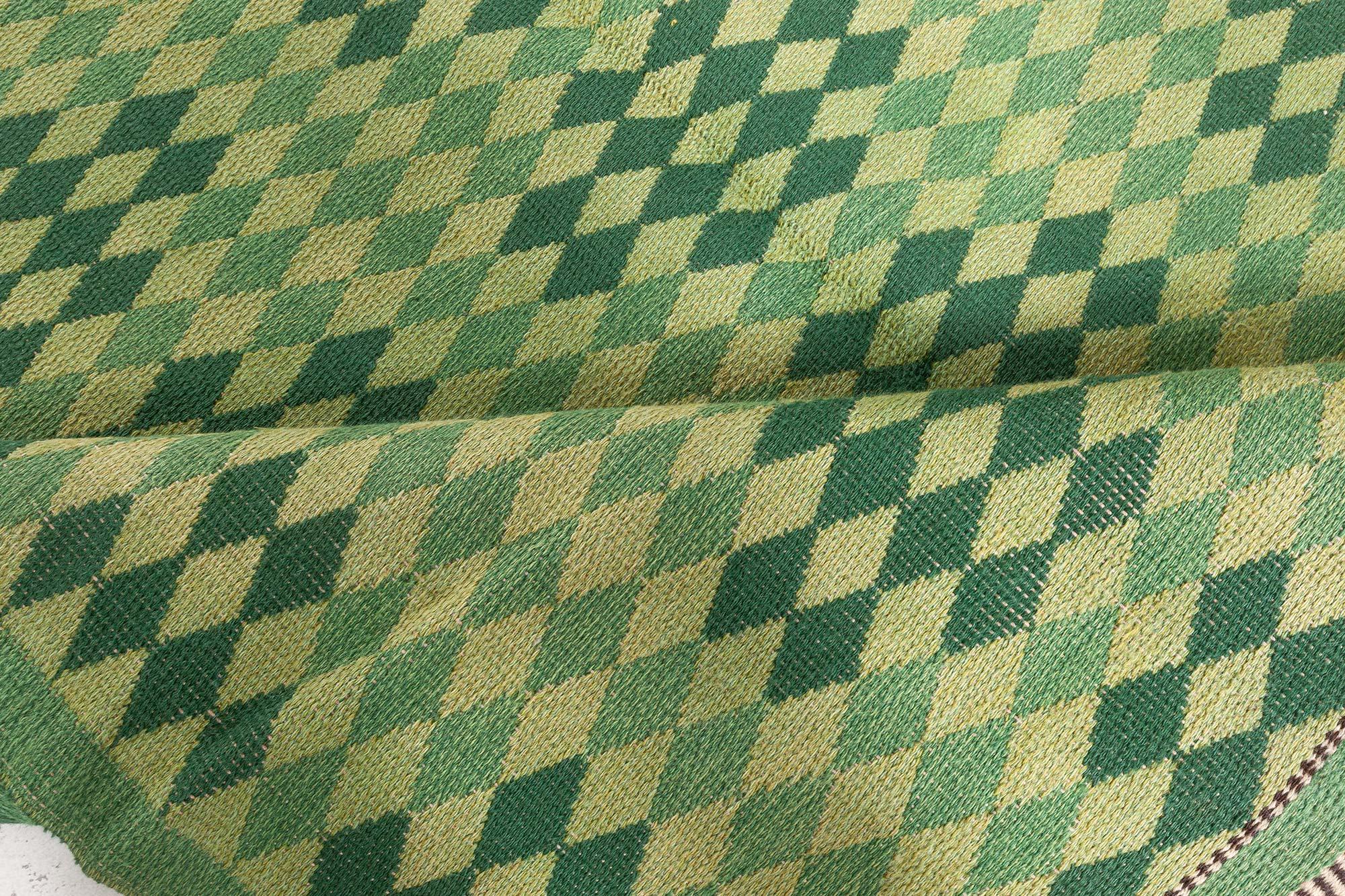 Mid-Century Modern Doris Leslie Blau Mid-20th Century Swedish Double Sided Green Rug For Sale