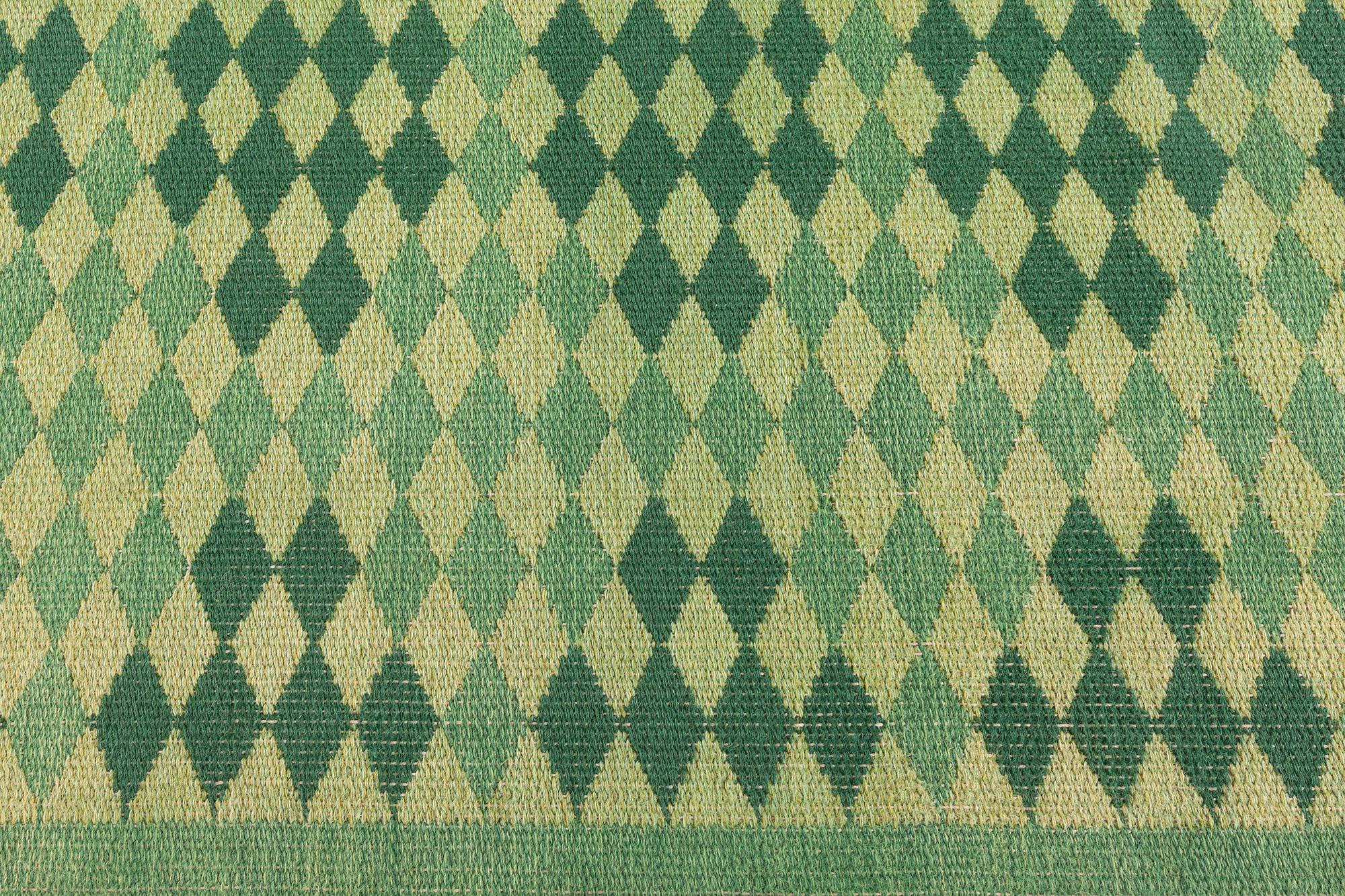 Scandinavo Doris Leslie Blau Tappeto svedese bifacciale verde della metà del XX secolo in vendita