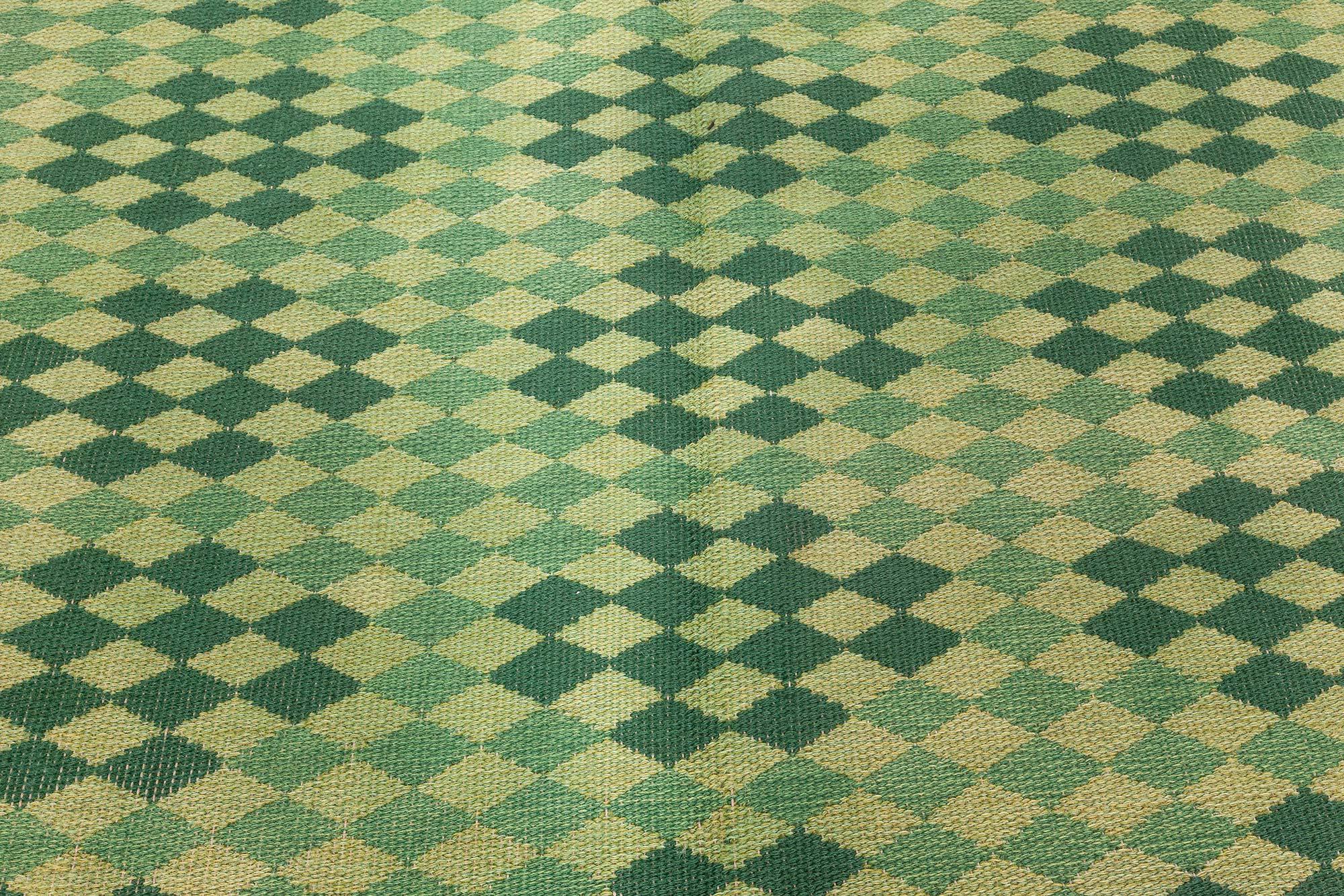 Scandinavo Doris Leslie Blau Tappeto svedese bifacciale verde della metà del XX secolo in vendita