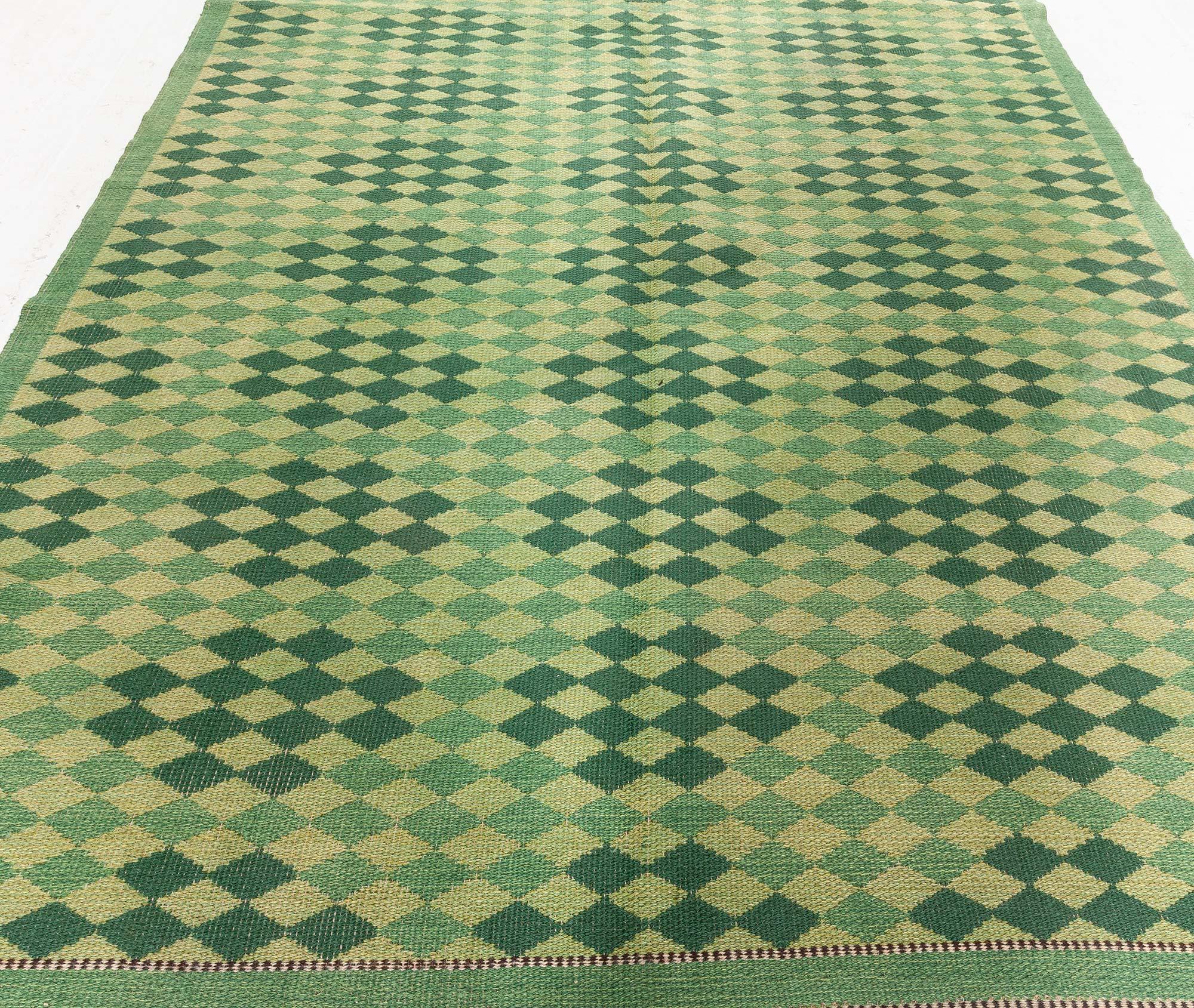 Hand-Knotted Doris Leslie Blau Mid-20th Century Swedish Double Sided Green Rug For Sale