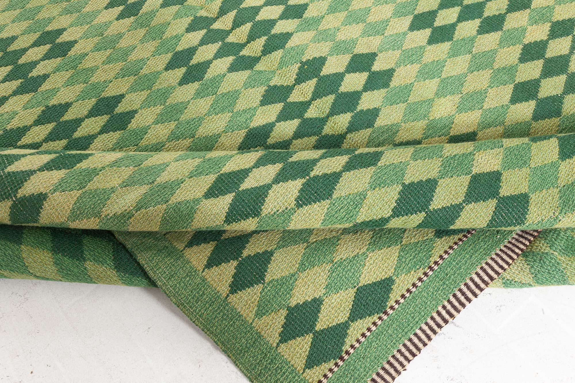 Doris Leslie Blau Mid-20th Century Swedish Double Sided Green Rug For Sale 1