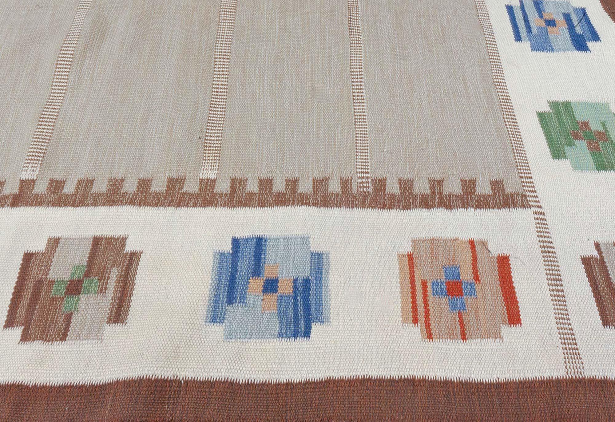 Doris Leslie Blau Schwedischer Flachgewebe-Teppich aus der Mitte des 20. (Skandinavisch) im Angebot