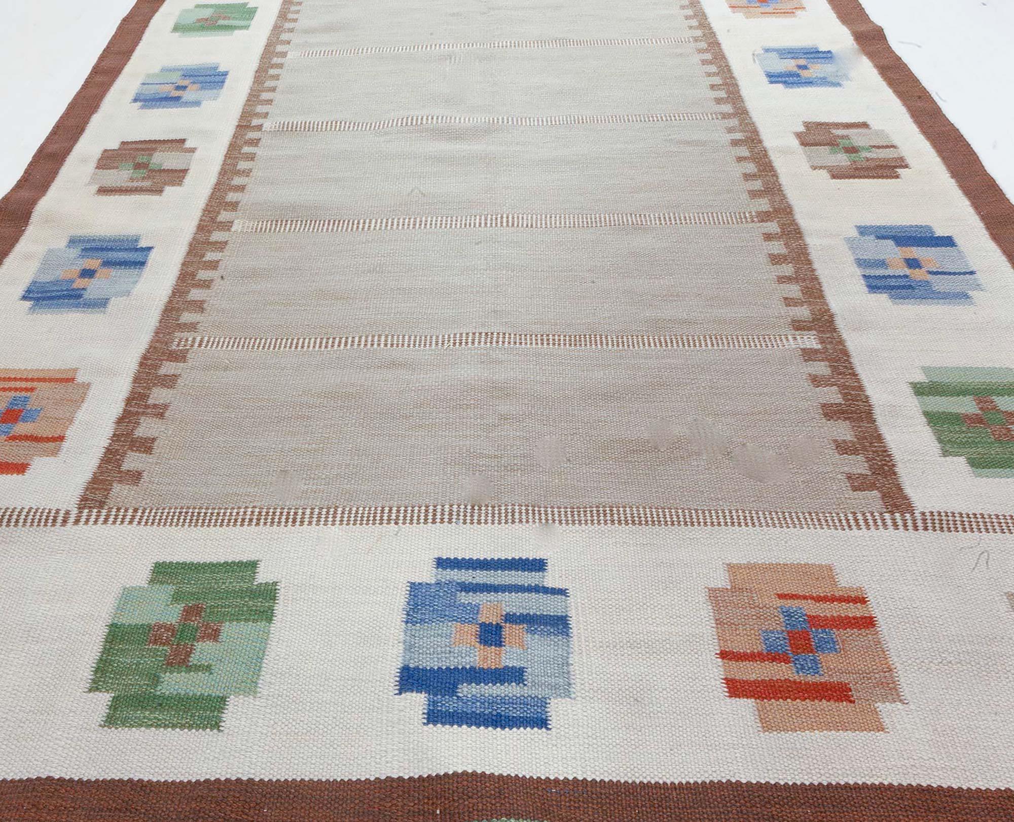Doris Leslie Blau Schwedischer Flachgewebe-Teppich aus der Mitte des 20. (Handgewebt) im Angebot