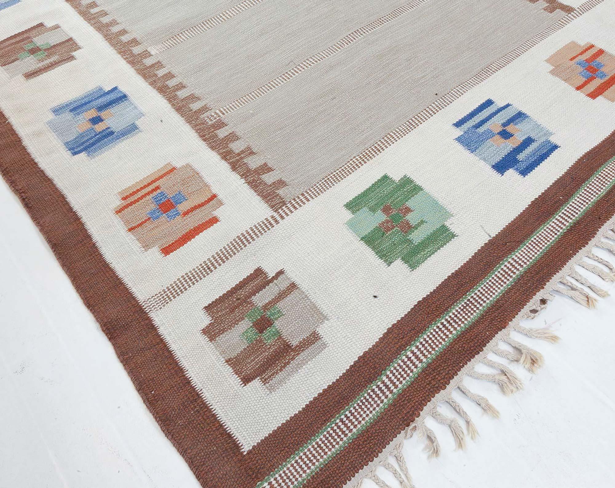 Doris Leslie Blau Schwedischer Flachgewebe-Teppich aus der Mitte des 20. (20. Jahrhundert) im Angebot
