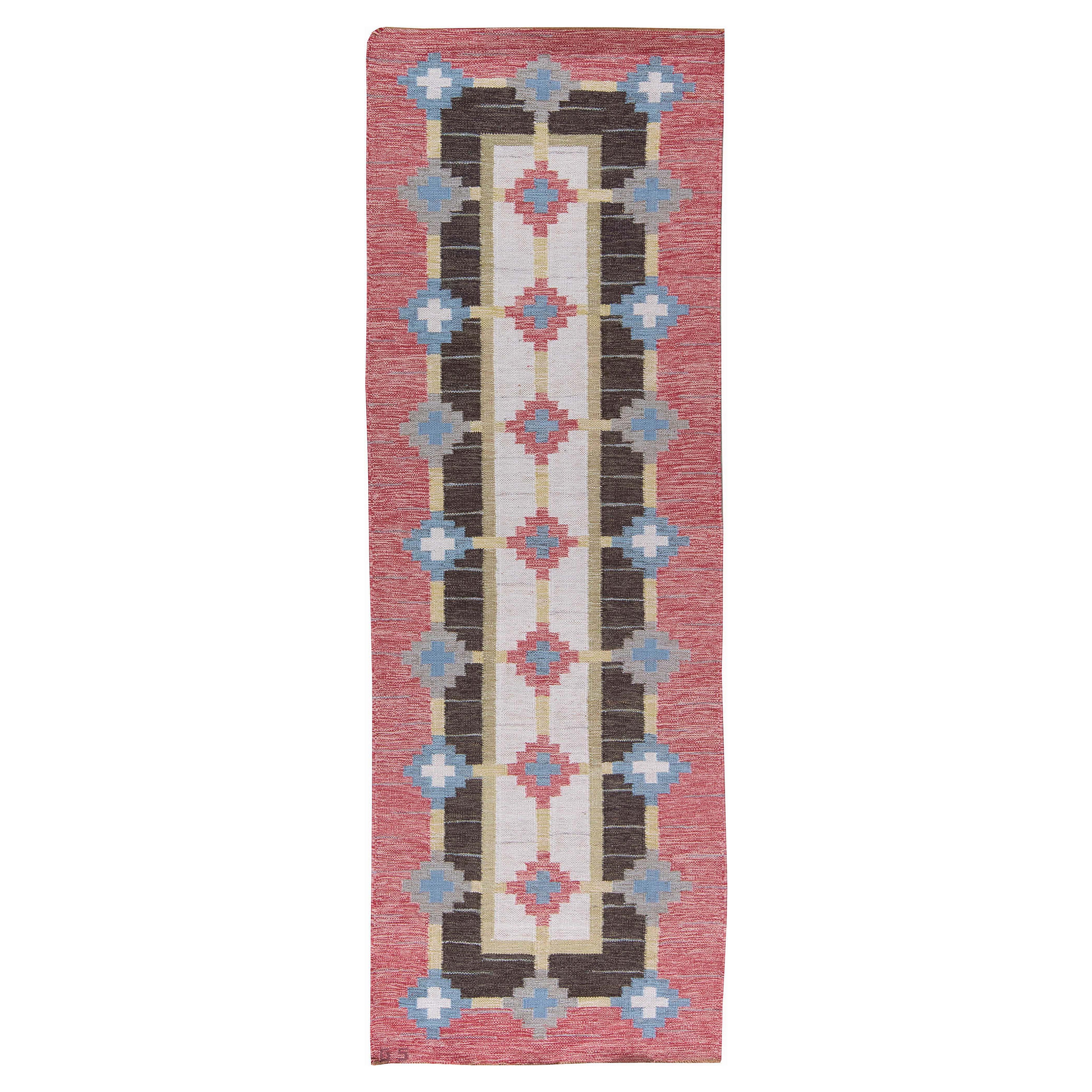 Doris Leslie Blau Mid-20th Century Swedish Flat-Weave Runner by Sverker Greuholm en venta
