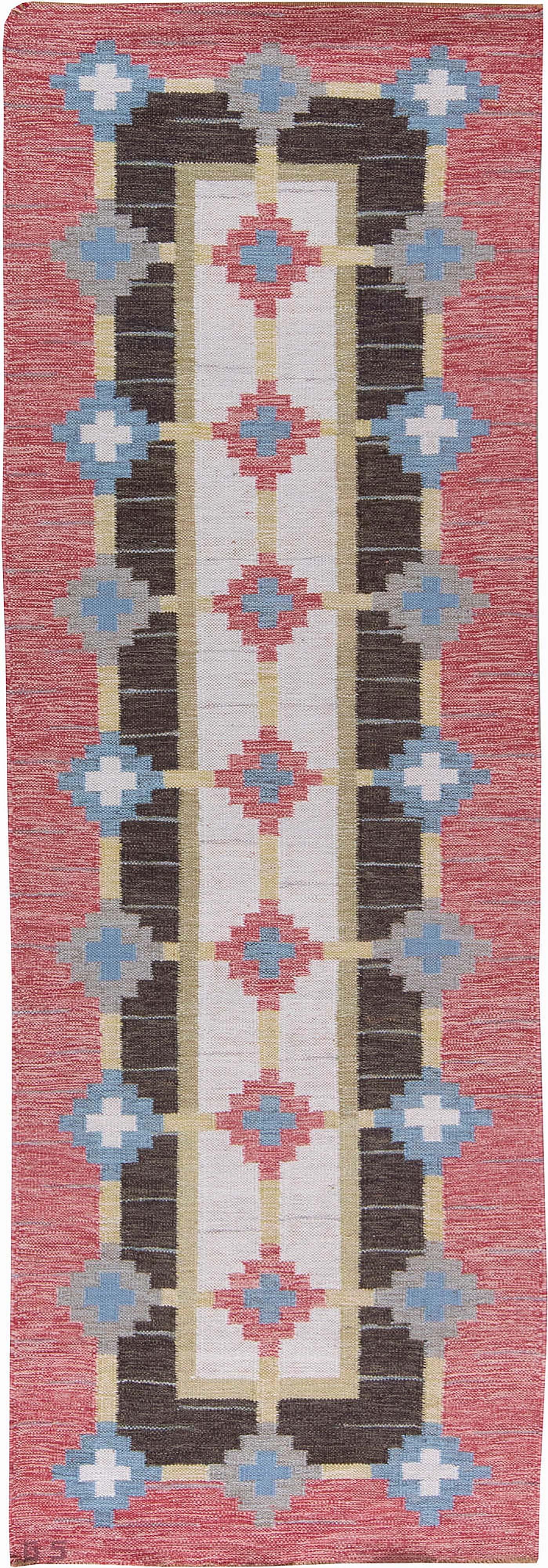 Doris Leslie Blau Mid-20th Century Swedish Flat-Weave Runner by Sverker Greuholm For Sale