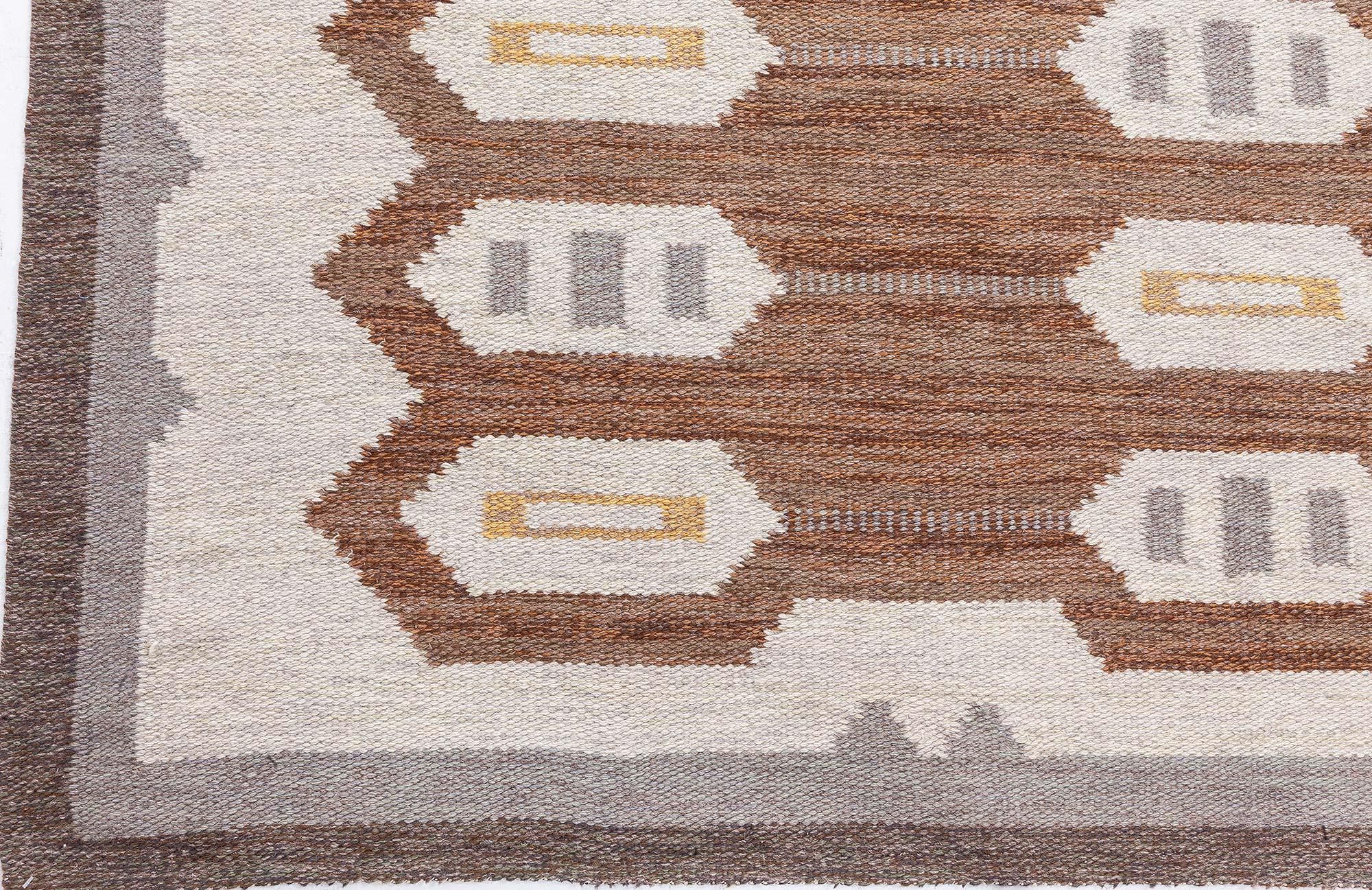 Tappeto svedese della metà del XX secolo in lana a tessitura piatta marrone, grigio e beige
Dimensioni: 6'4