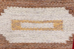 Doris Leslie Blauer schwedischer Flachgewebe-Wollteppich aus der Mitte des 20. Jahrhunderts