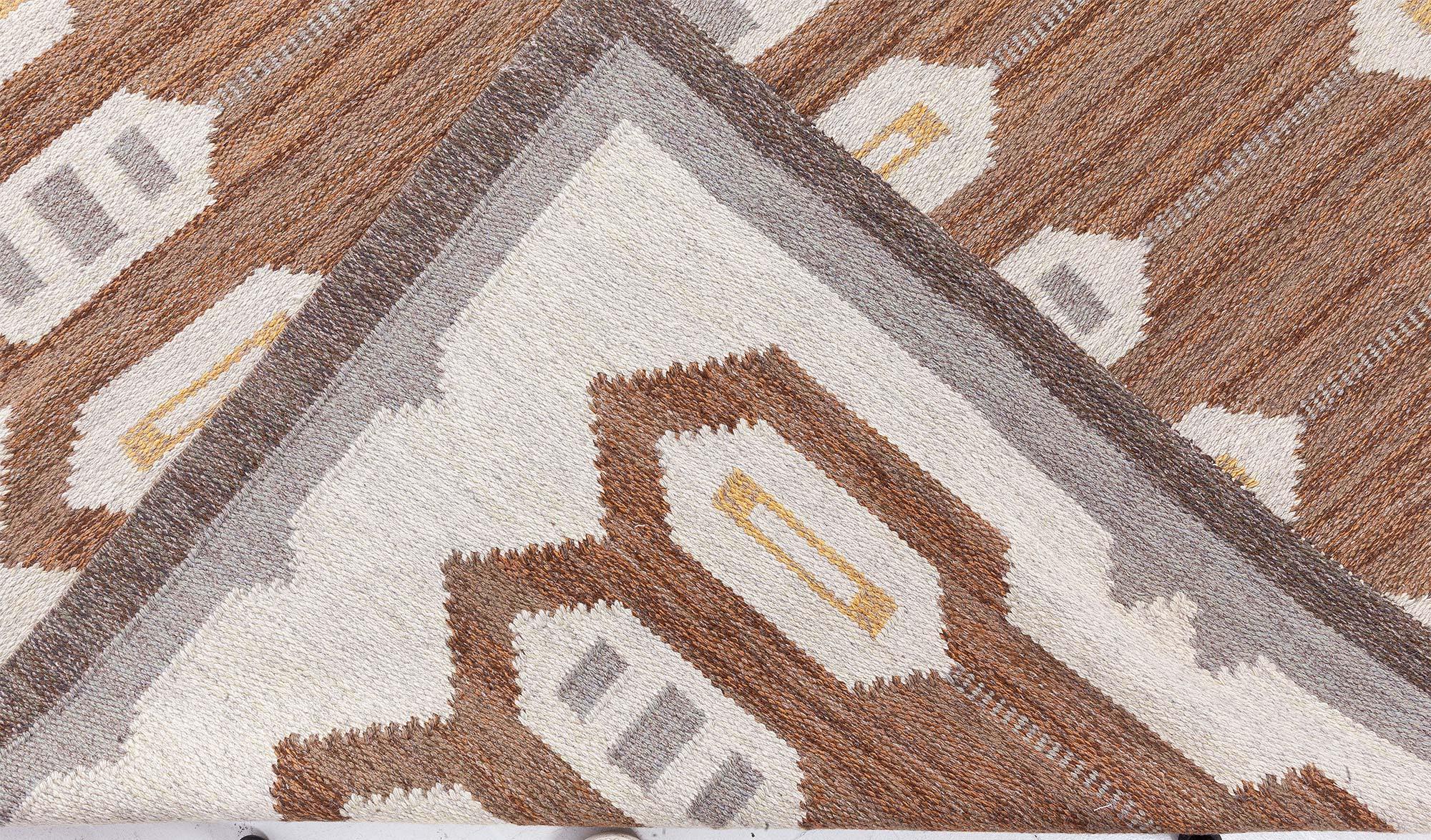 Lana Doris Leslie Blau Mid-20th Century Swedish Flat-weave Wool Rug in vendita