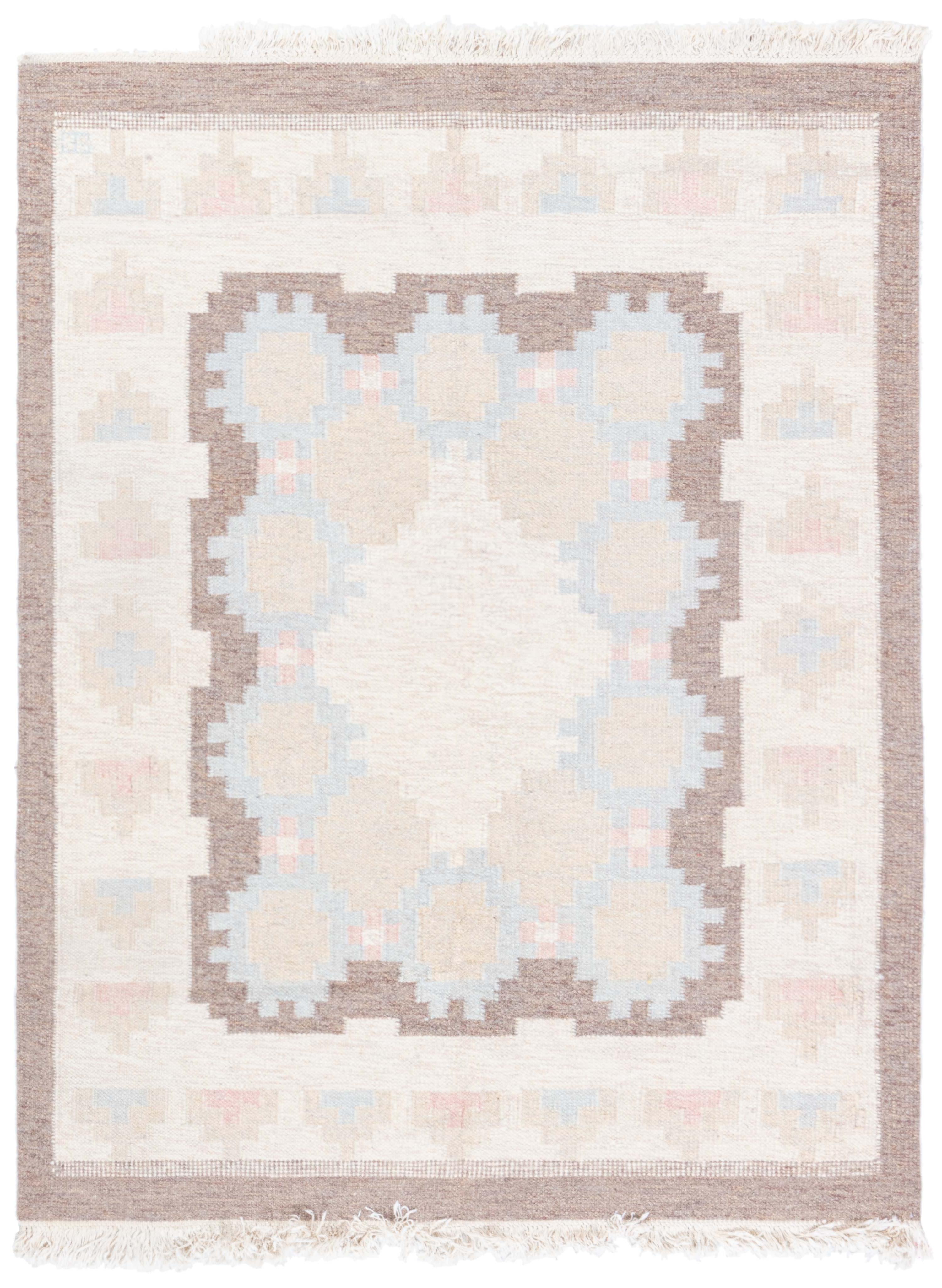 Doris Leslie Blau Alfombra sueca de lana de tejido plano de mediados del siglo XX