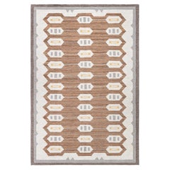 Doris Leslie Blauer schwedischer Flachgewebe-Wollteppich aus der Mitte des 20. Jahrhunderts