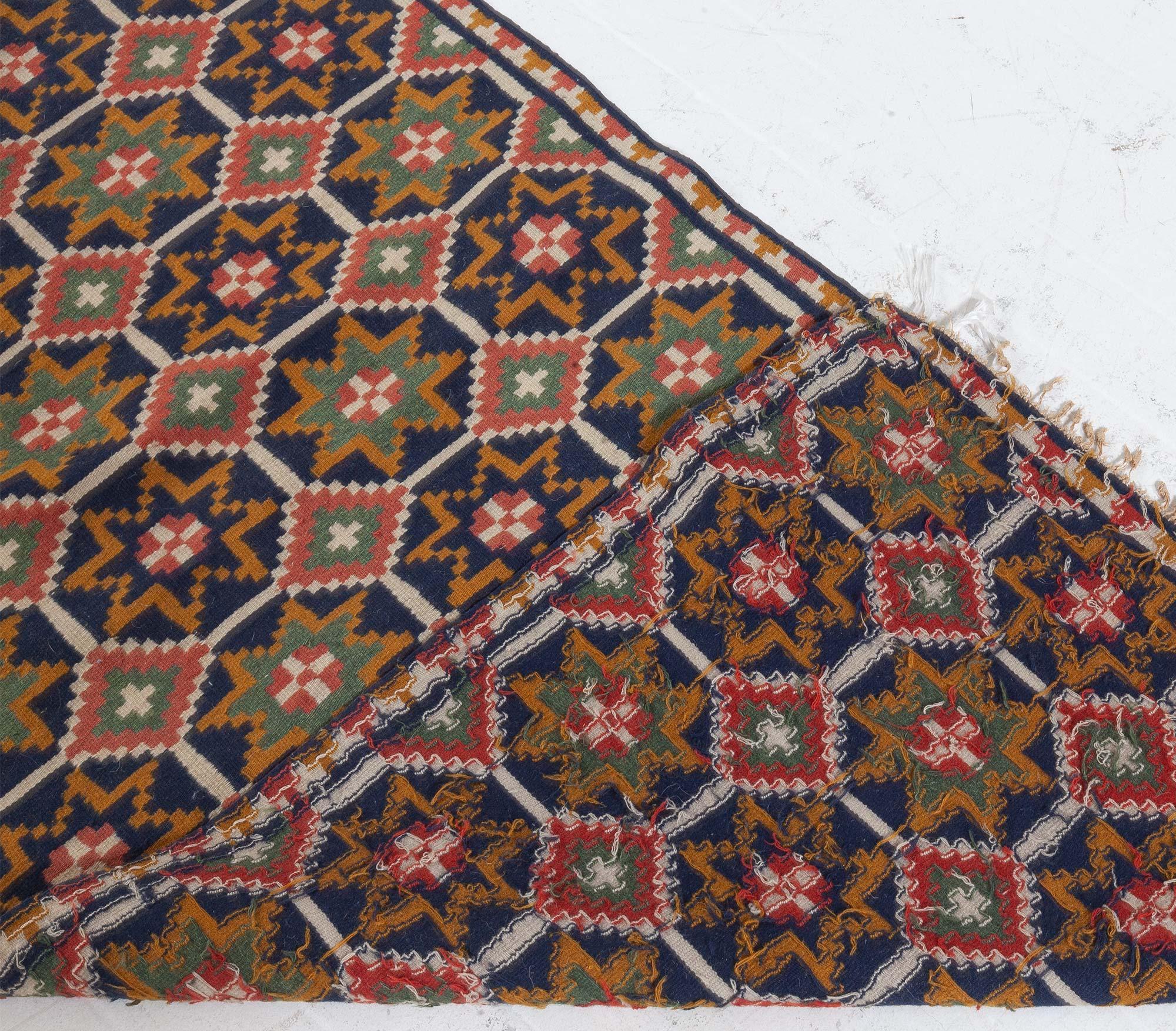 Mid-Century moderno Doris Leslie Blau Runner in lana a trama piatta svedese della metà del XX secolo in vendita