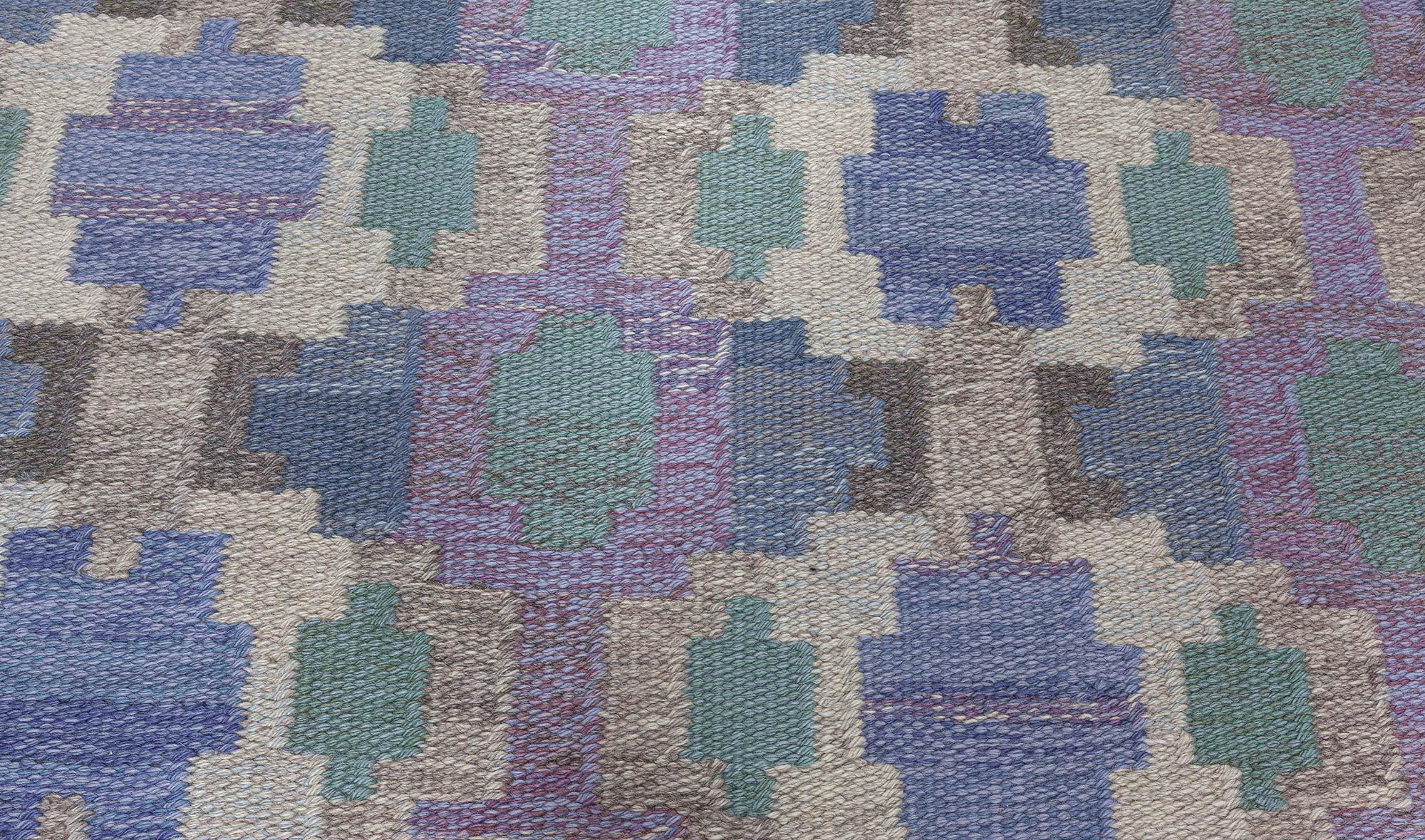 Doris Leslie Blau Alfombra sueca de tejido plano de mediados del siglo XX por Judith Johansson Escandinavo en venta