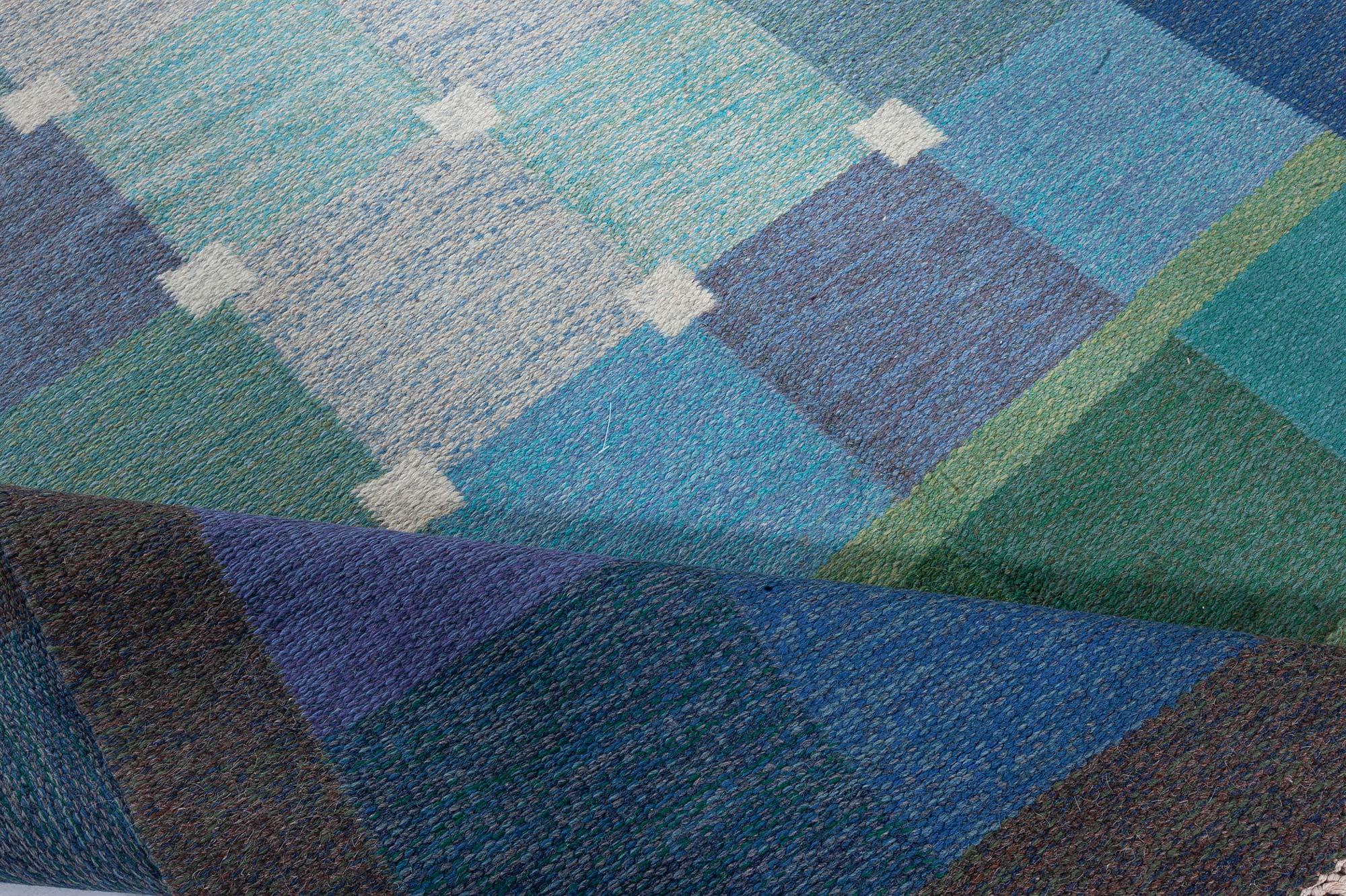 Doris Leslie Blau Tappeto svedese a tessitura piatta della metà del XX secolo di Ulla Pakdal in vendita 1