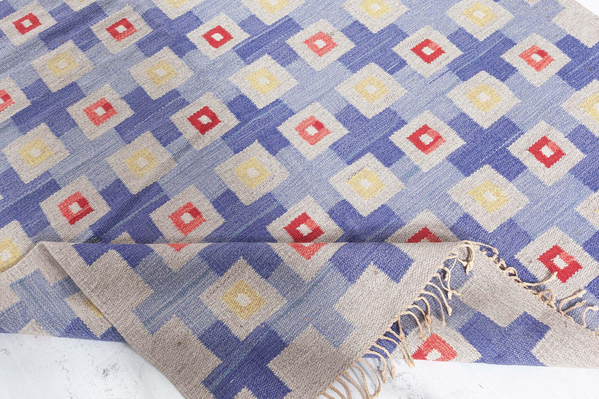 Mid-Century moderno Doris Leslie Blau Tappeto in lana a trama piatta geometrico svedese della metà del XX secolo in vendita