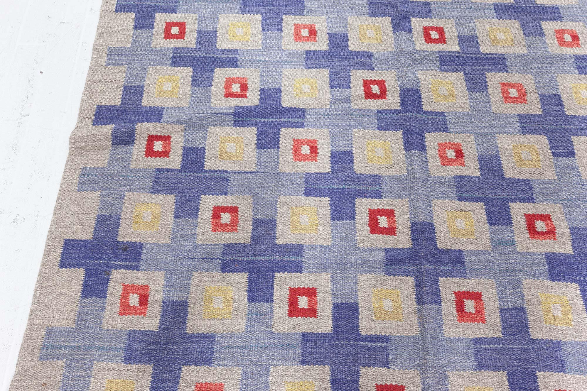 Tessuto a mano Doris Leslie Blau Tappeto in lana a trama piatta geometrico svedese della metà del XX secolo in vendita