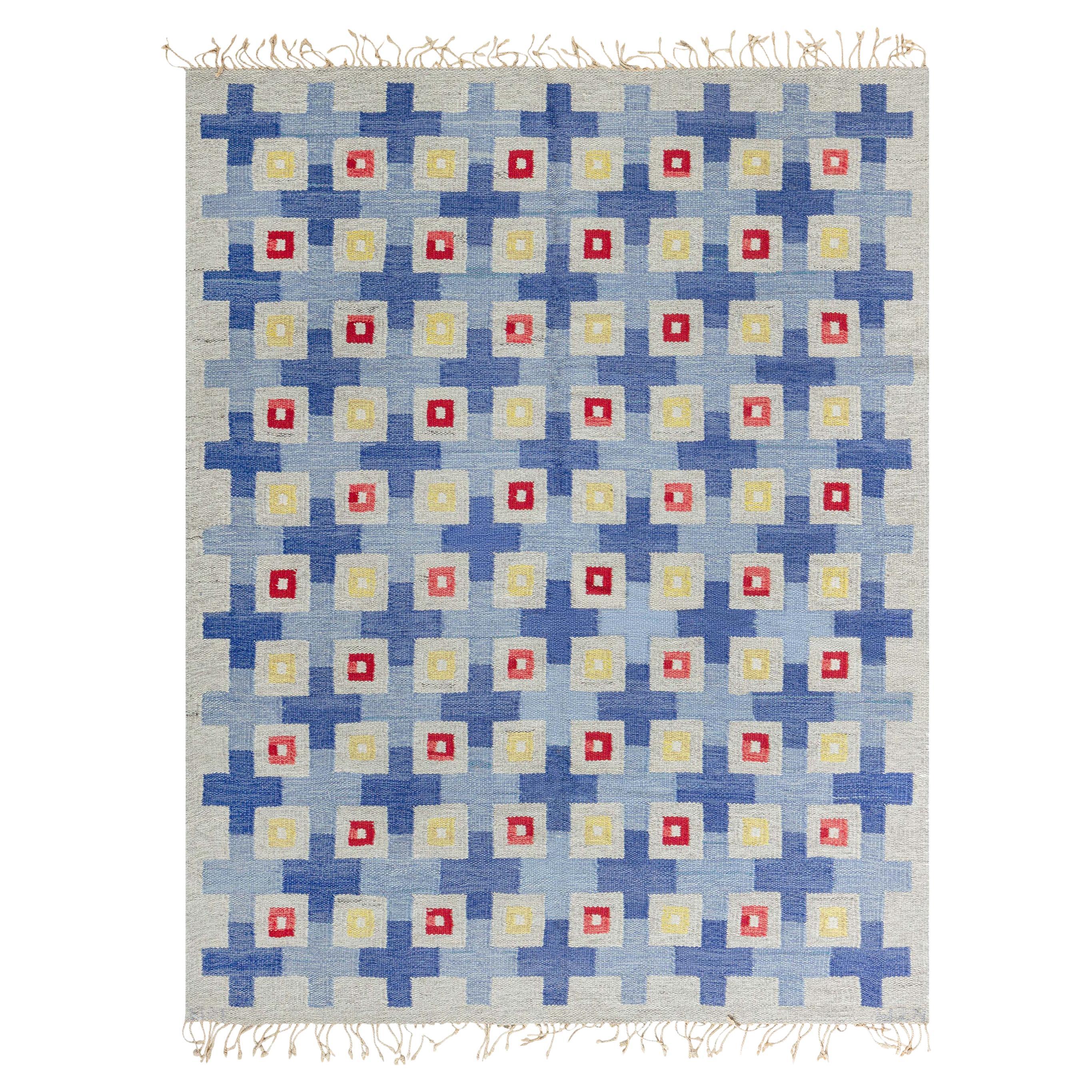 Doris Leslie Blau Mid-20th Century Swedish Geometric Flat Weave Wool Rug