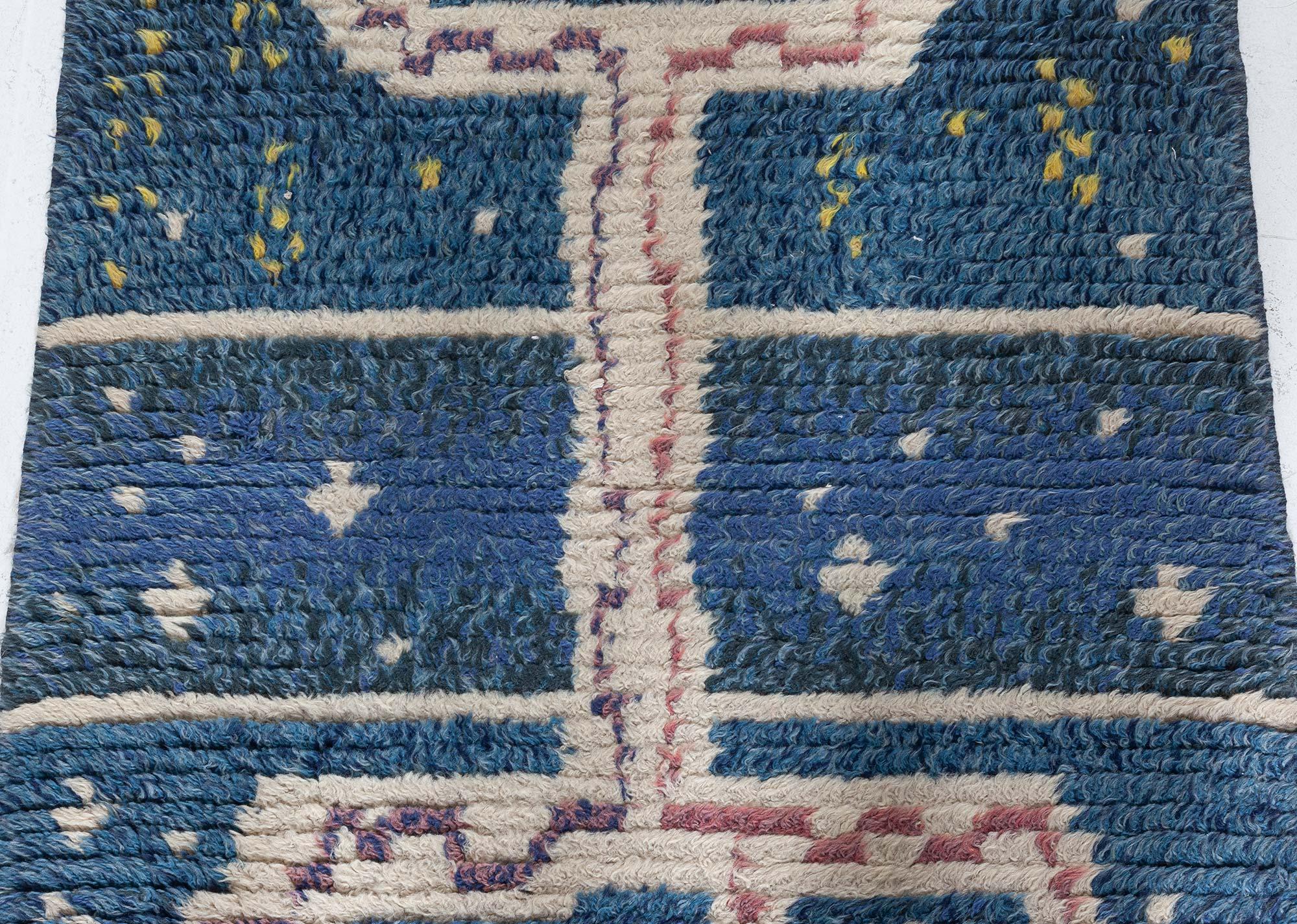 Scandinavian Doris Leslie Blau Mid-20th Century Swedish Navy, Red Handmade Pile Rug For Sale