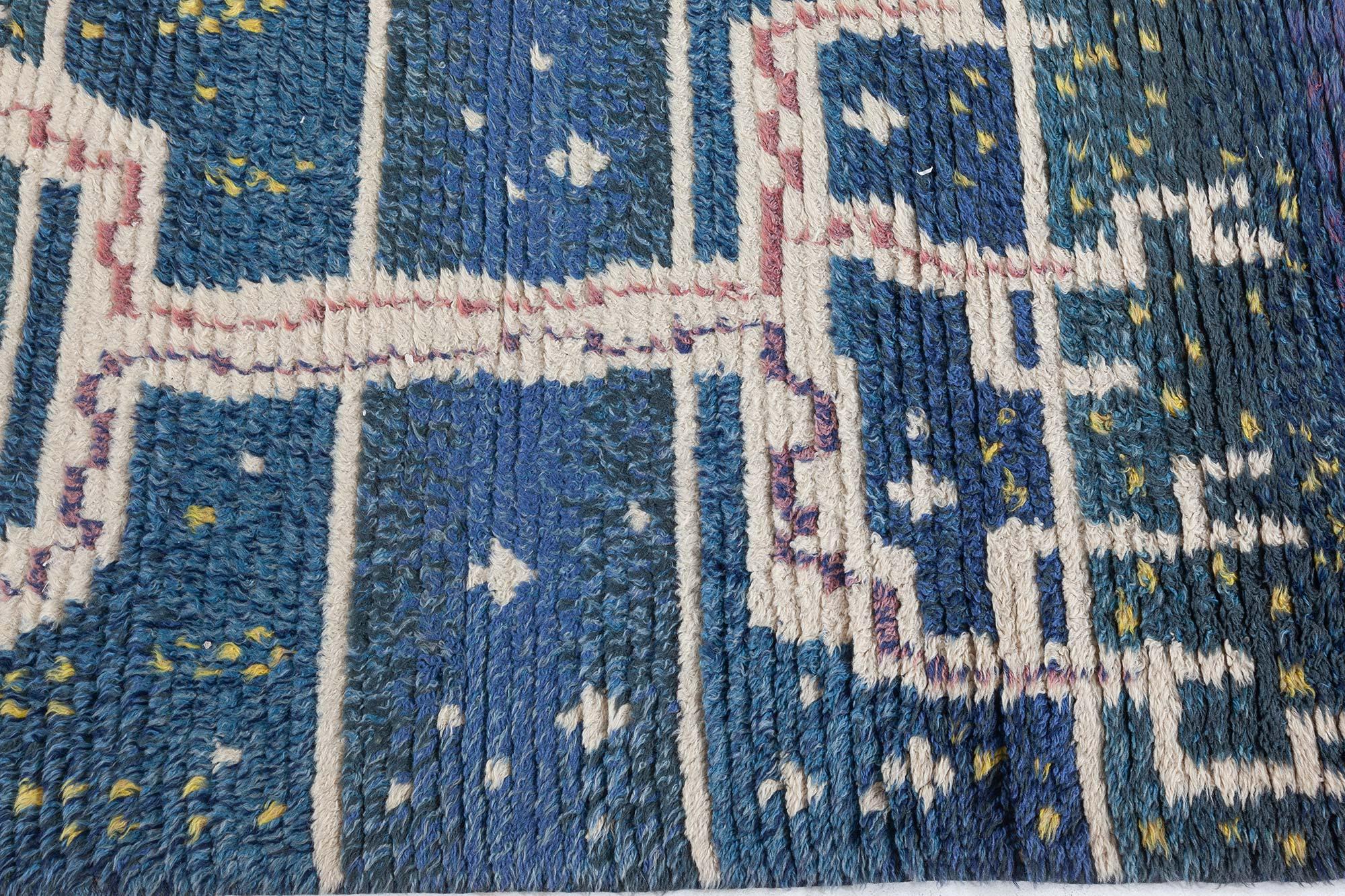 Hand-Knotted Doris Leslie Blau Mid-20th Century Swedish Navy, Red Handmade Pile Rug For Sale