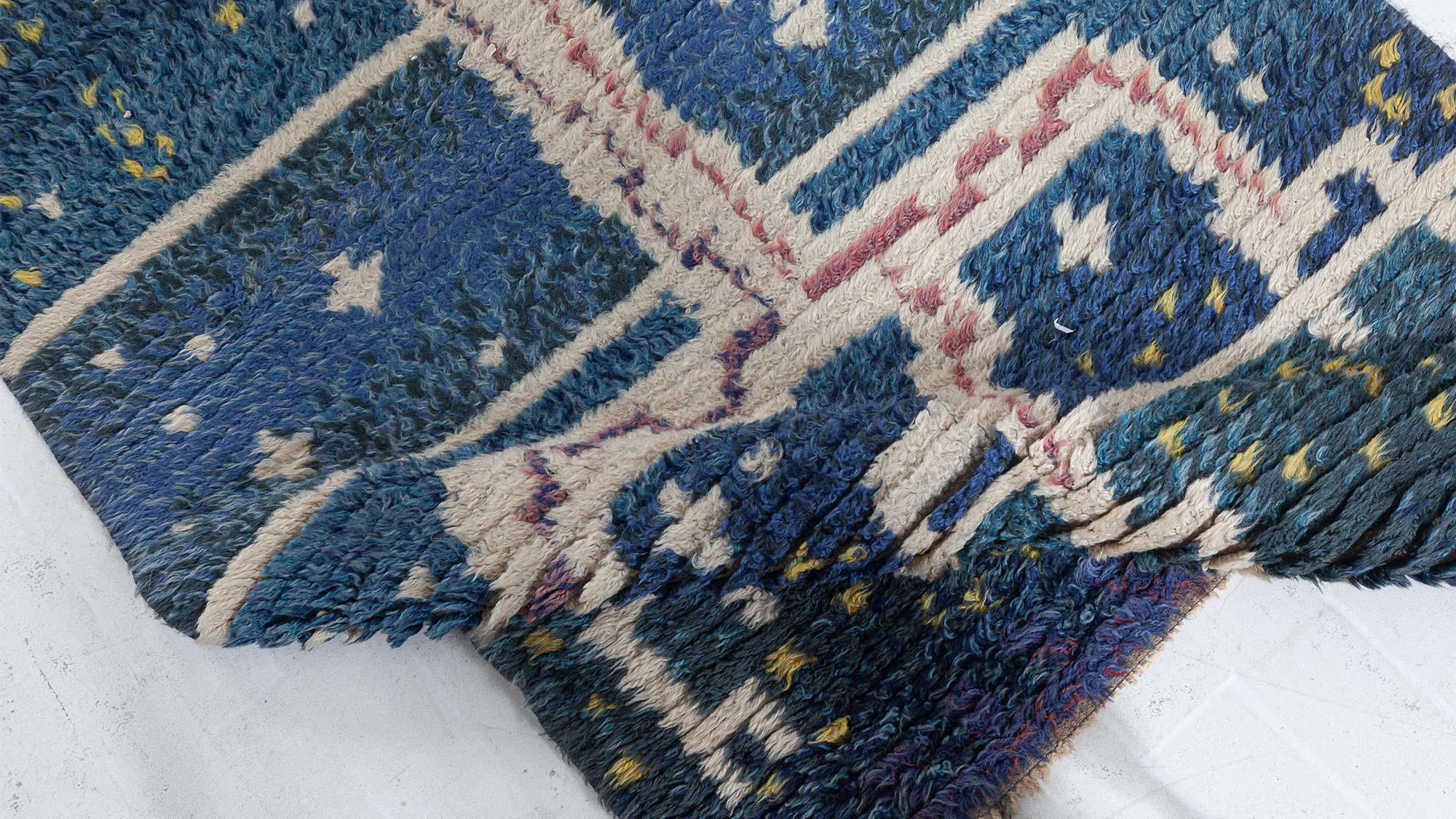 Doris Leslie Blau Mid-20th Century Swedish Navy, Red Handmade Pile Rug For Sale 1