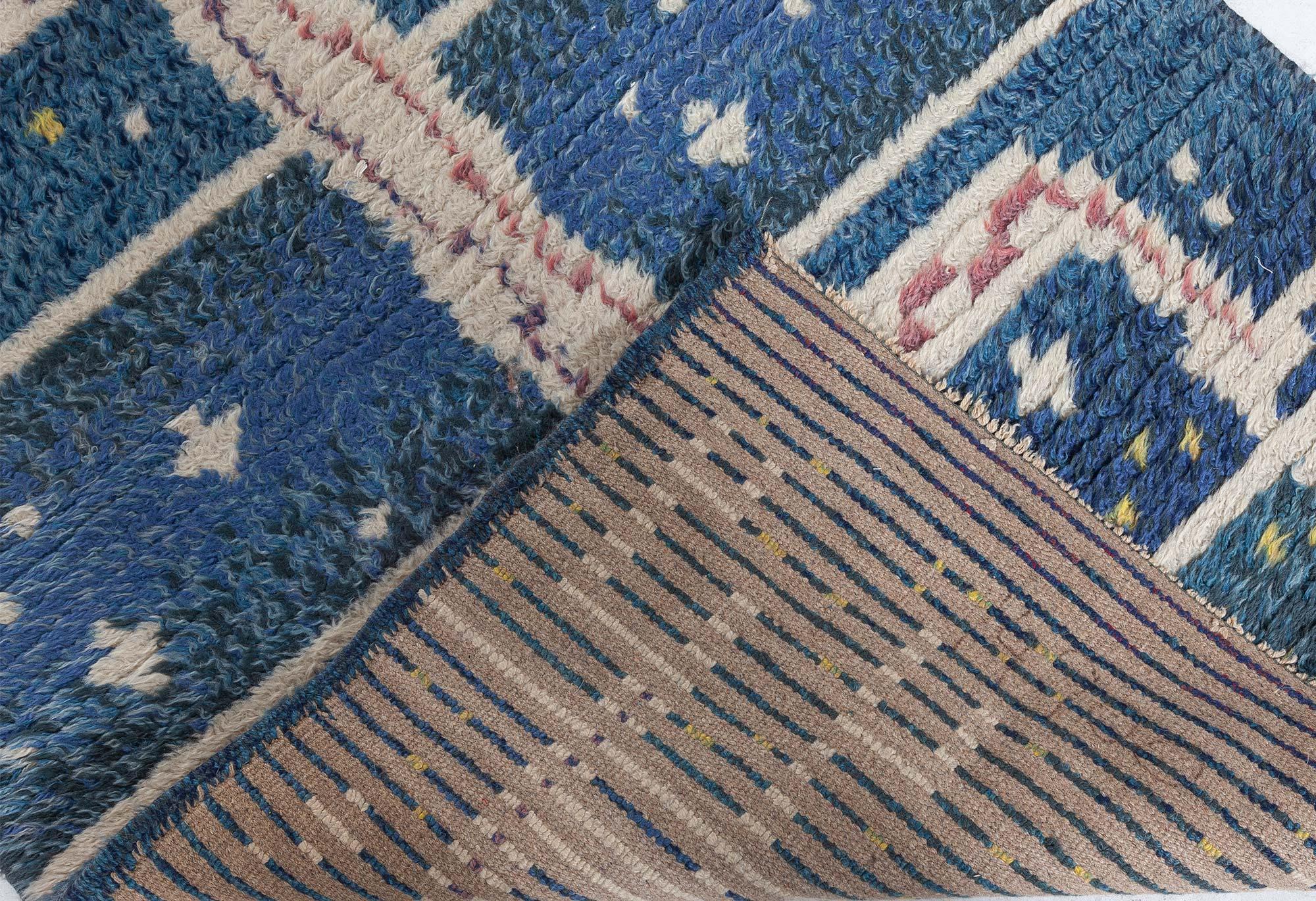 Doris Leslie Blau Mid-20th Century Swedish Navy, Red Handmade Pile Rug For Sale 2